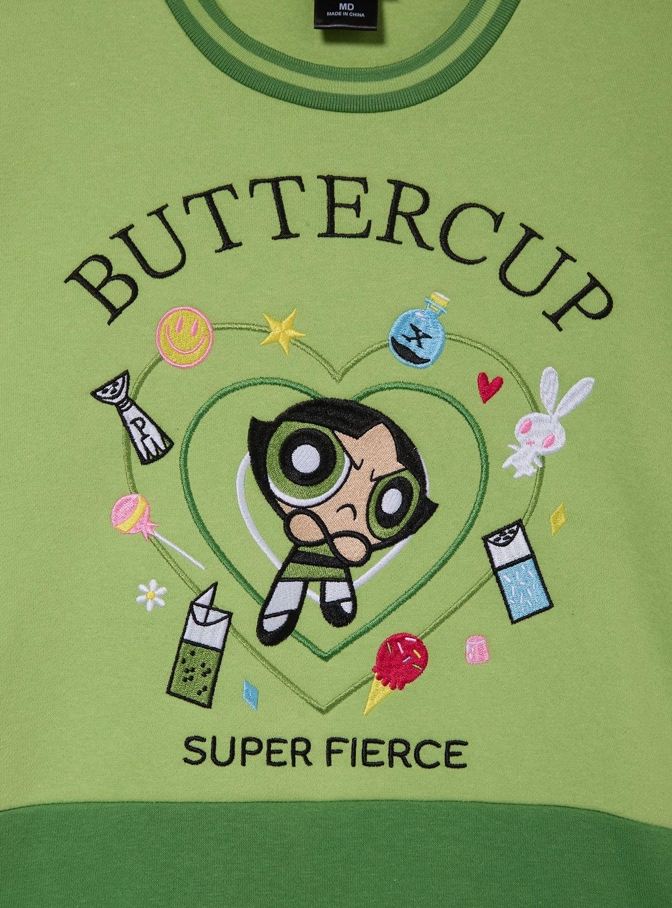 The Powerpuff Girls Buttercup Panel Crewneck &mdash; BoxLunch Exclusive, GREEN, alternate