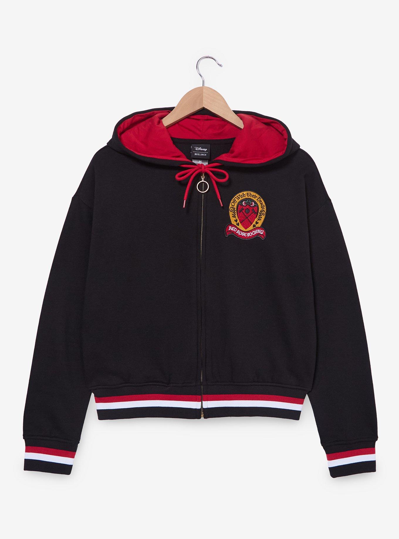 Disney Alice in Wonderland Queen of Hearts Red Rose Society Women's Cropped Zippered Hoodie - BoxLunch Exclusive, , hi-res