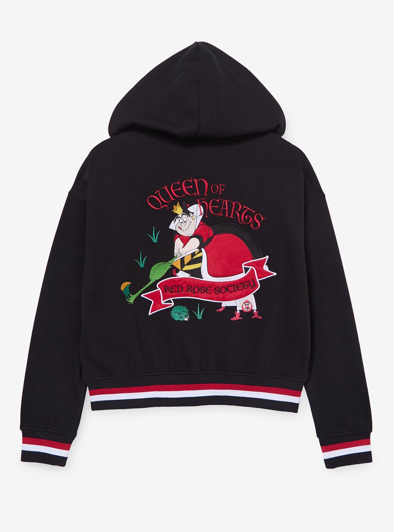Disney Alice in Wonderland Queen of Hearts Red Rose Society Women's Cropped Zippered Hoodie - BoxLunch Exclusive, BLACK, alternate