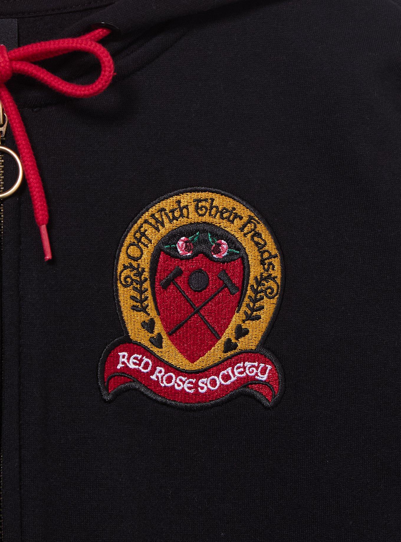 Disney Alice in Wonderland Queen of Hearts Red Rose Society Women's Cropped Zippered Hoodie - BoxLunch Exclusive, BLACK, alternate