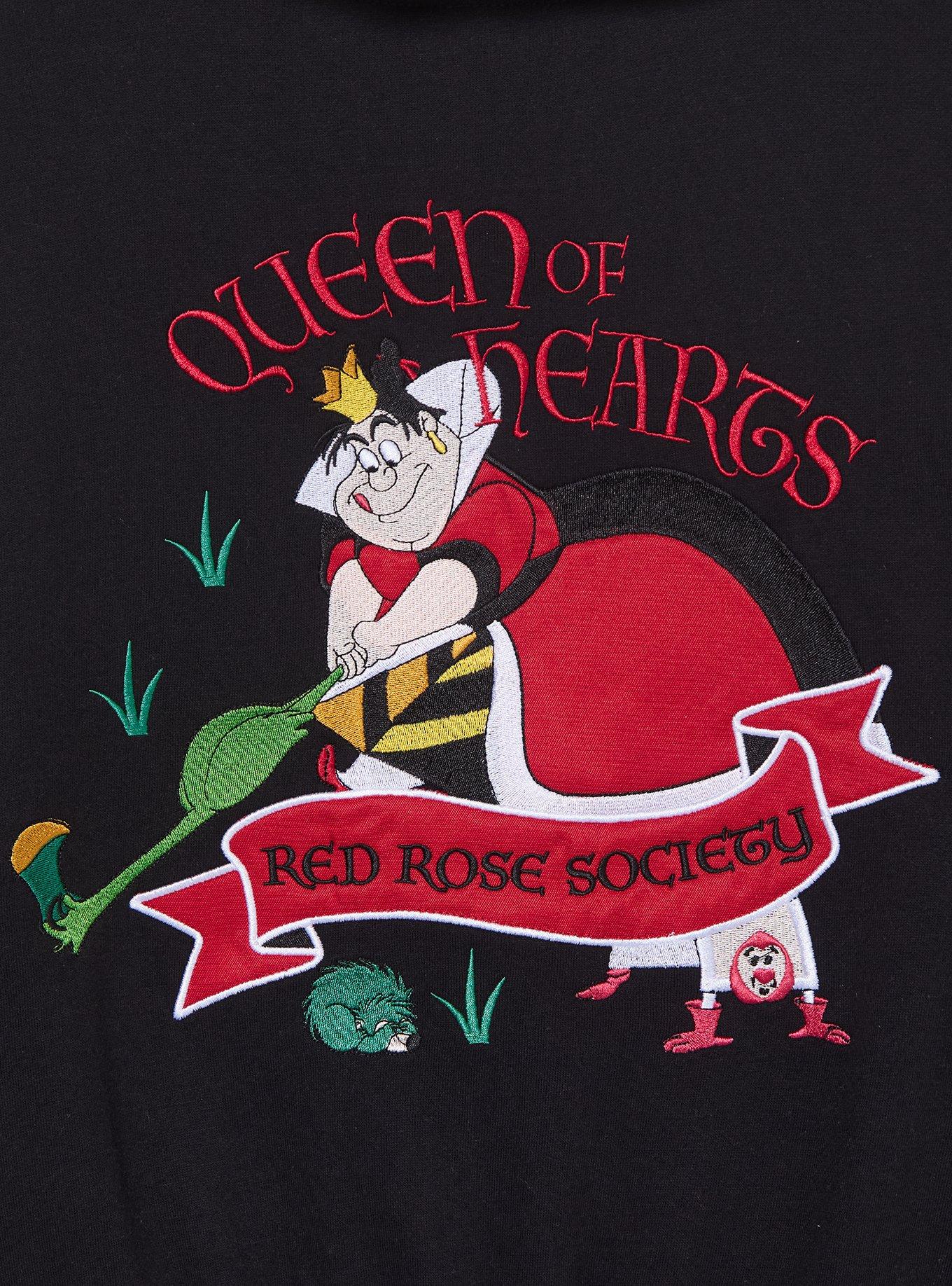 Disney Alice in Wonderland Queen of Hearts Red Rose Society Women's Cropped Zippered Hoodie - BoxLunch Exclusive, BLACK, alternate