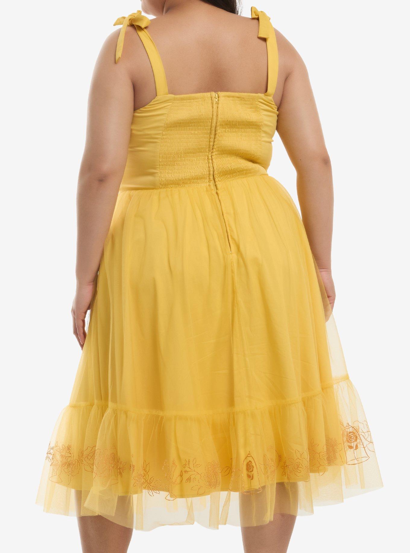 Her Universe Disney Beauty And The Beast Belle Mesh Retro Dress Plus Size Her Universe Exclusive, BANANA YELLOW, alternate - view 3