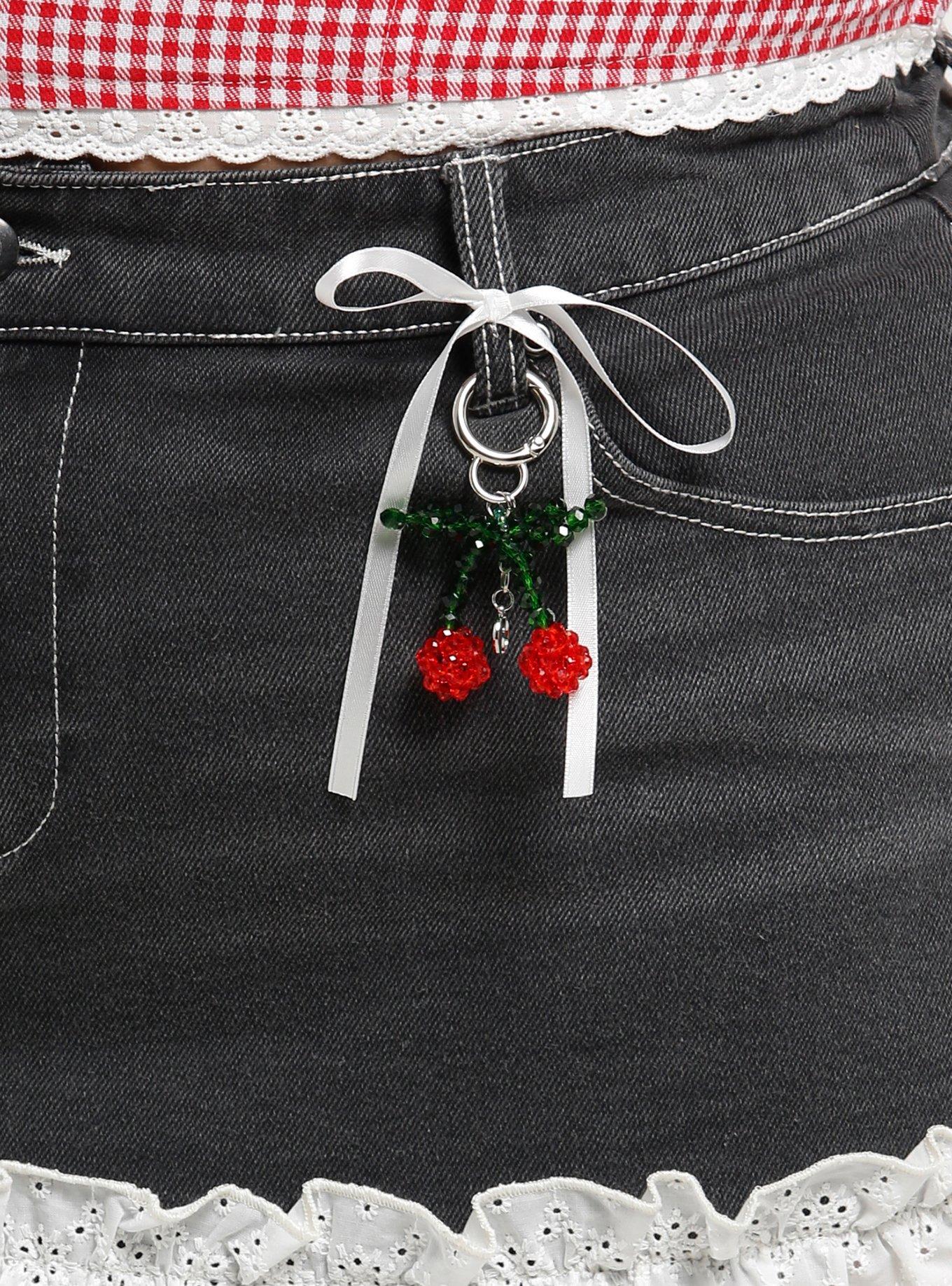 Sweet Society Grey Denim Eyelet Trim Mini Skirt Plus Size, , alternate