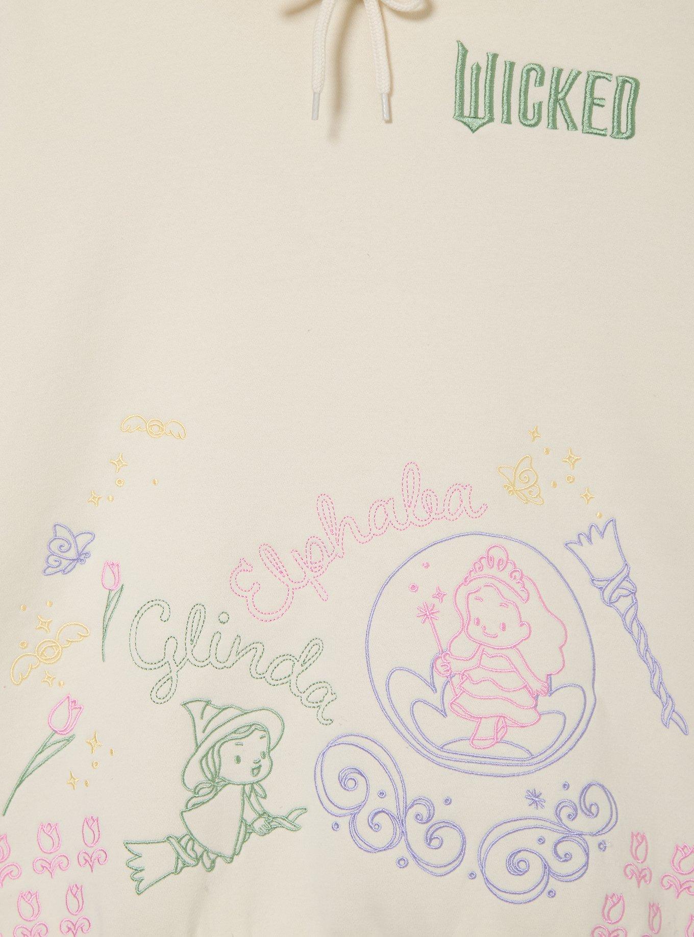 Wicked Glinda & Elphaba Embroidered Doodle Women's Hoodie - BoxLunch Exclusive, CREAM, alternate