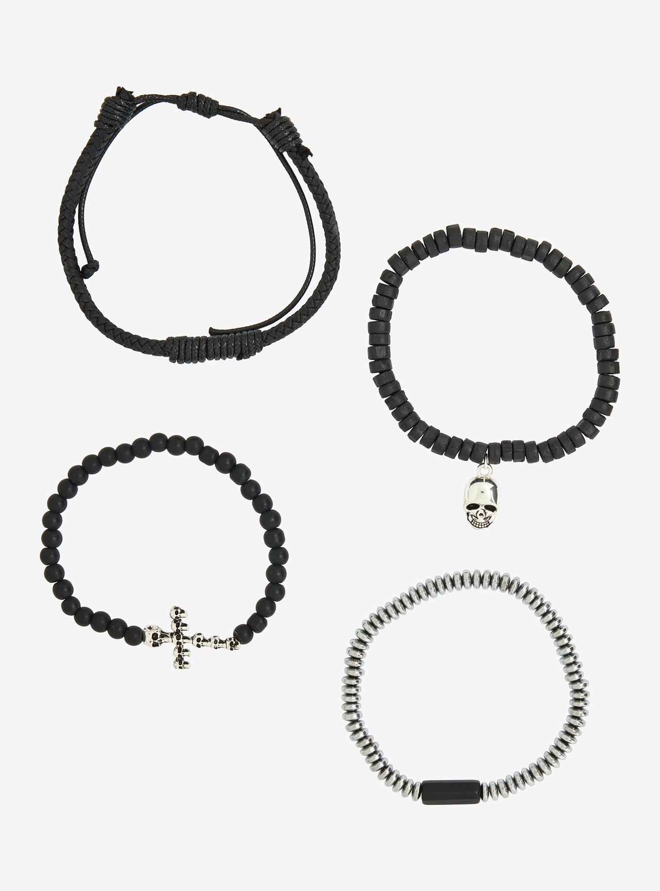Black Skull Cross Guys Bracelet Set, , hi-res