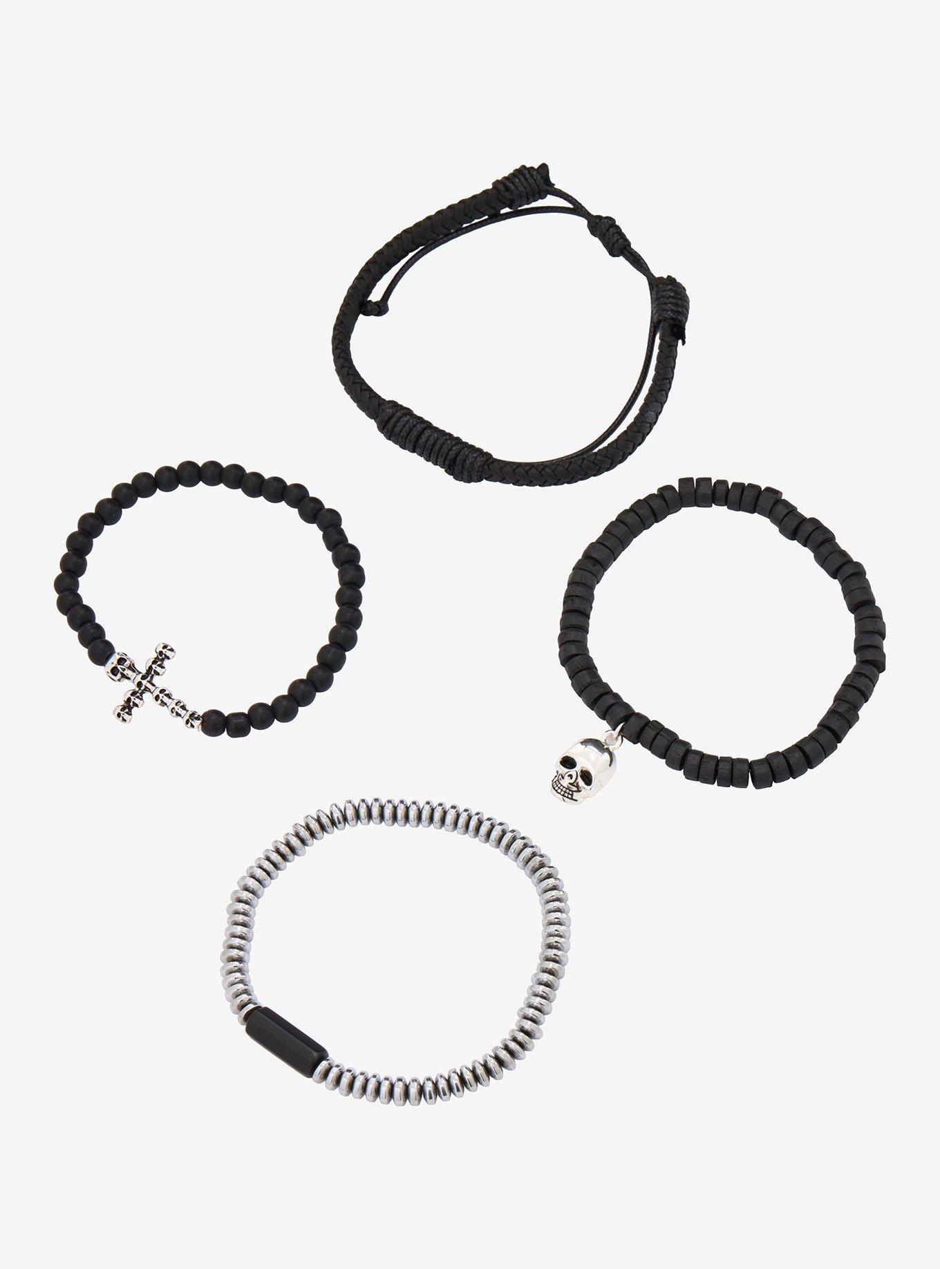 Black Skull Cross Guys Bracelet Set, , alternate