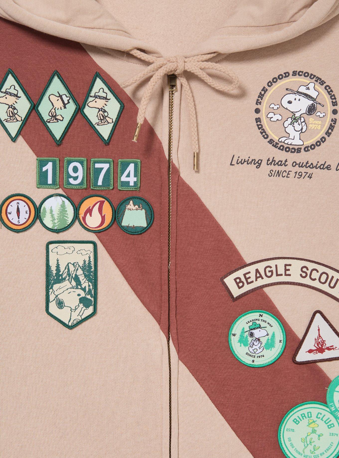 Peanuts Beagle Scouts Badges Zippered Hoodie - BoxLunch Exclusive, BROWN, alternate