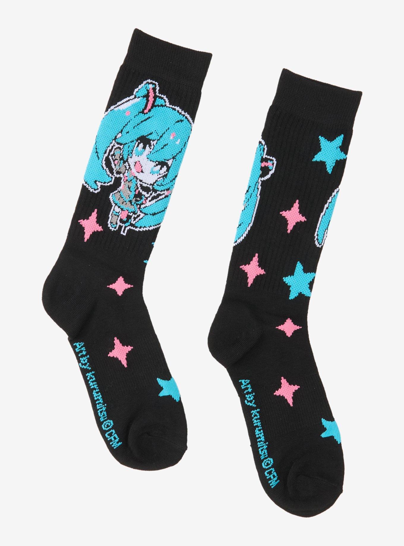 Hatsune Miku Chibi Stars Crew Socks By Kurumitsu, , hi-res