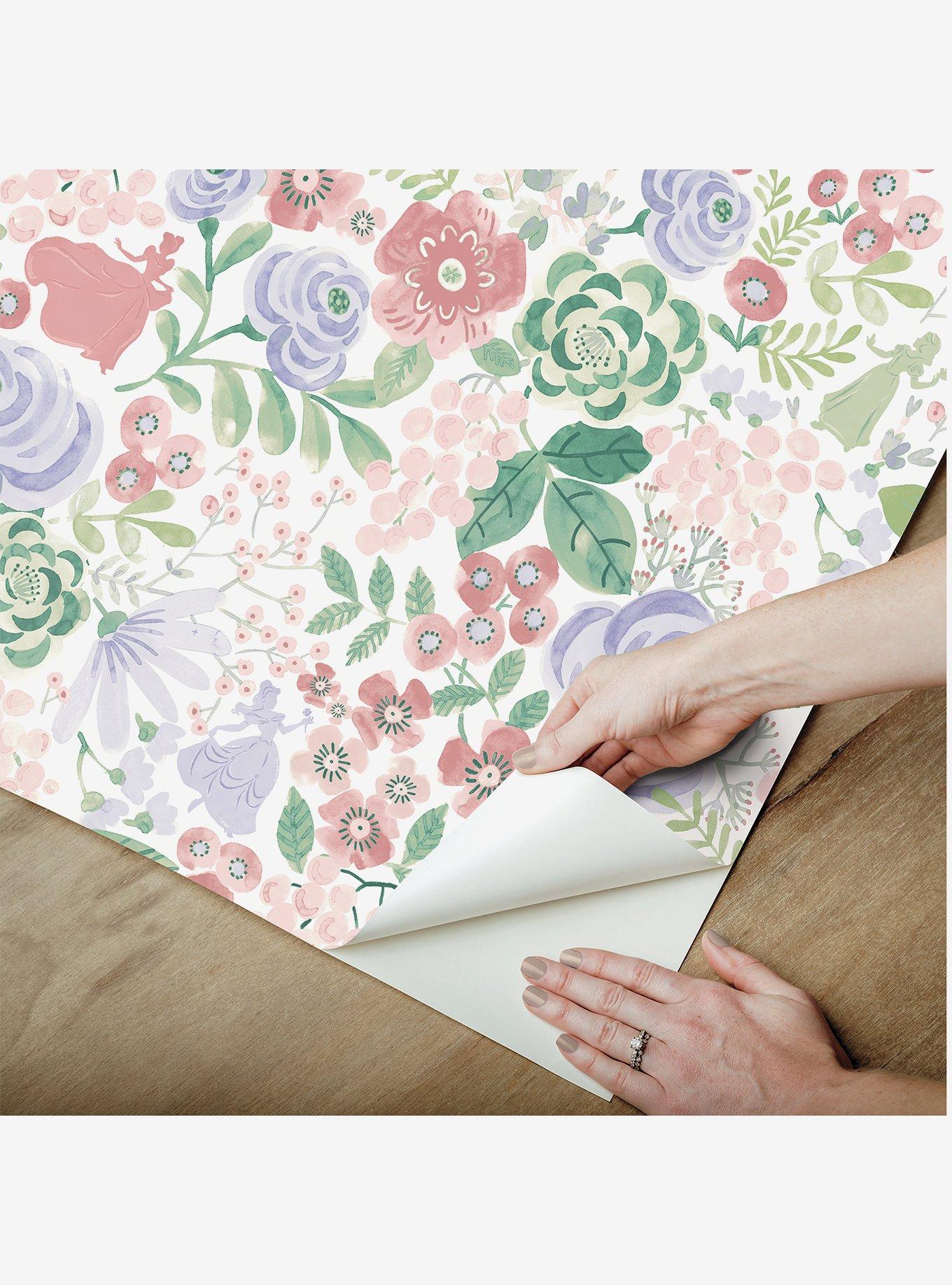 Disney Princesses Purple Watercolor Floral Peel & Stick Wallpaper, , hi-res
