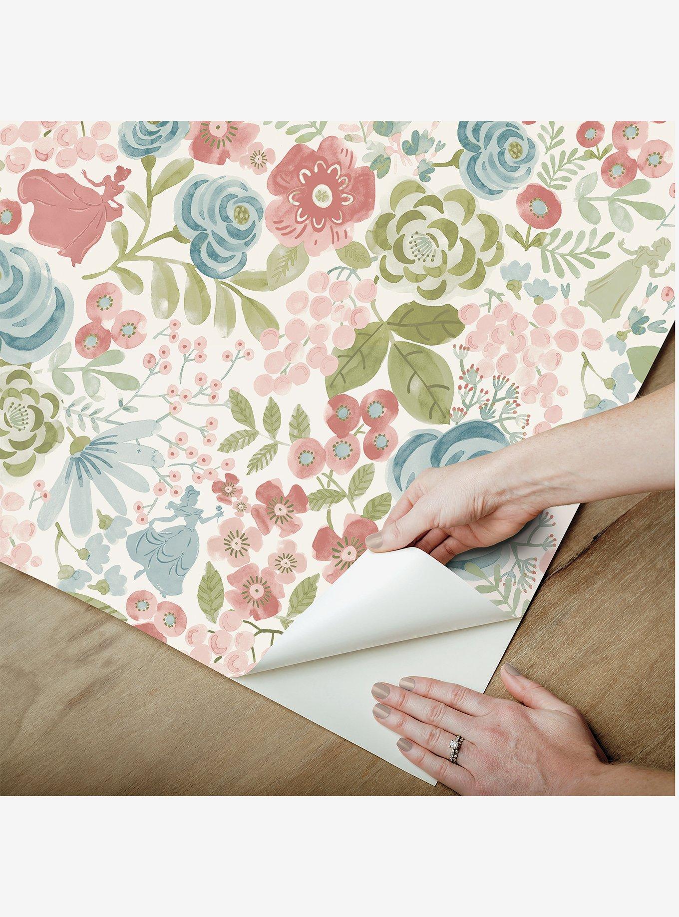 Disney Princesses Blush Watercolor Floral Peel & Stick Wallpaper, , hi-res