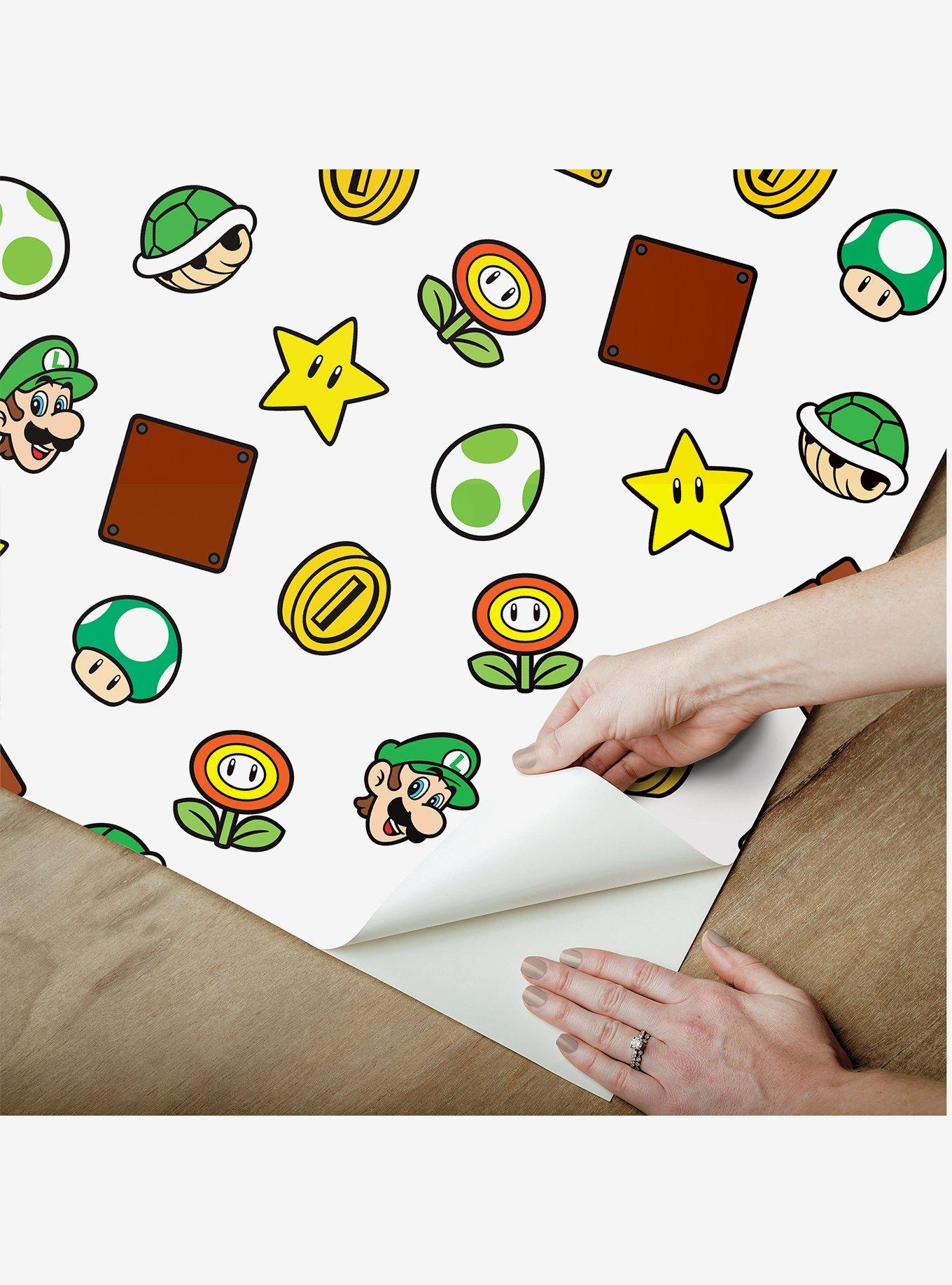 Super Mario Power Up Icons Red and Green Peel & Stick Wallpaper, , alternate