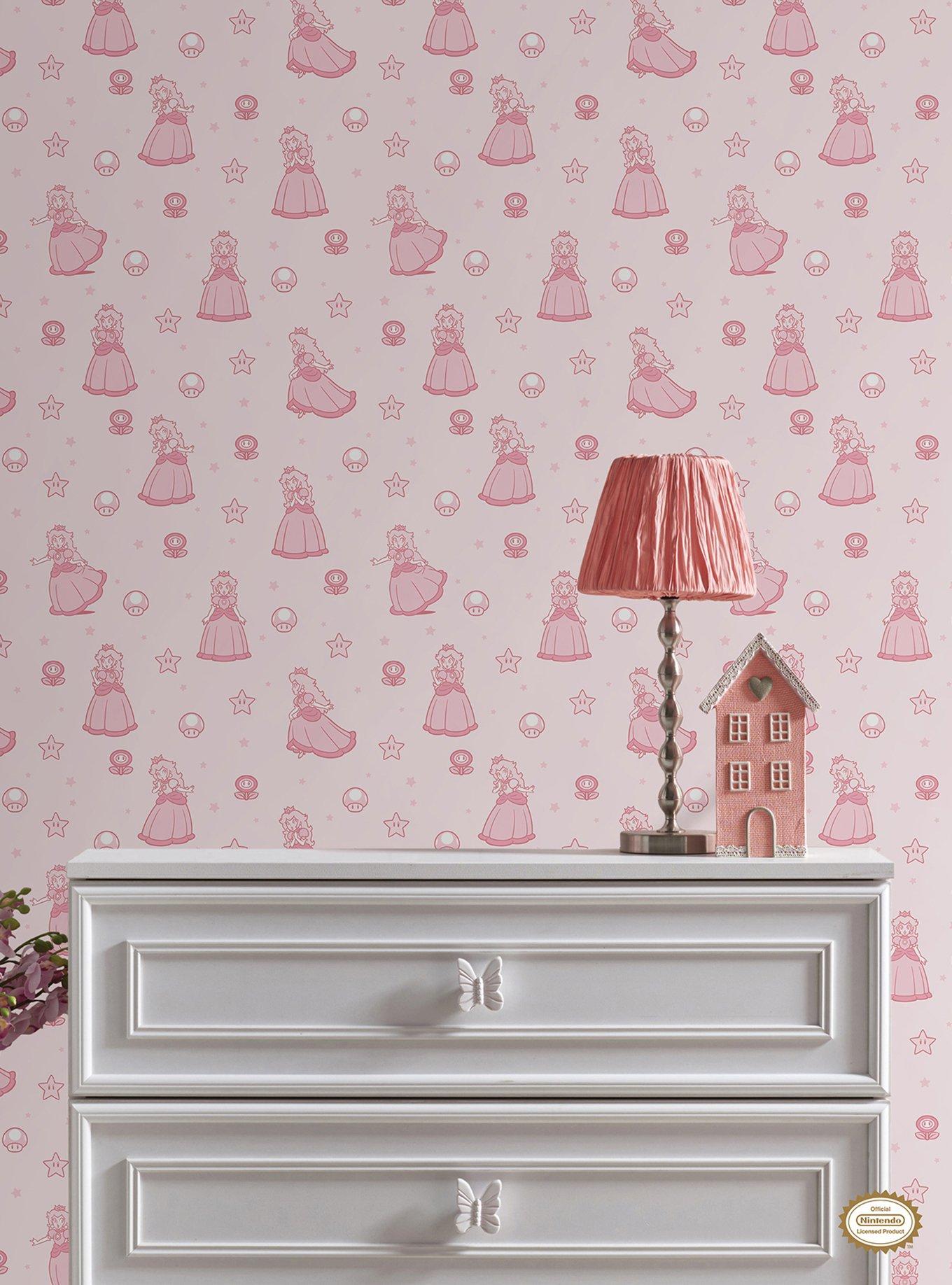 Super Mario Princess Peach Pink Peel & Stick Wallpaper, , hi-res