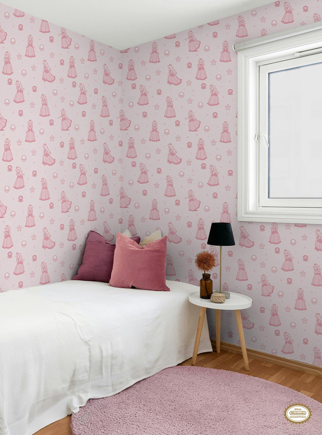 Super Mario Princess Peach Pink Peel & Stick Wallpaper, , alternate