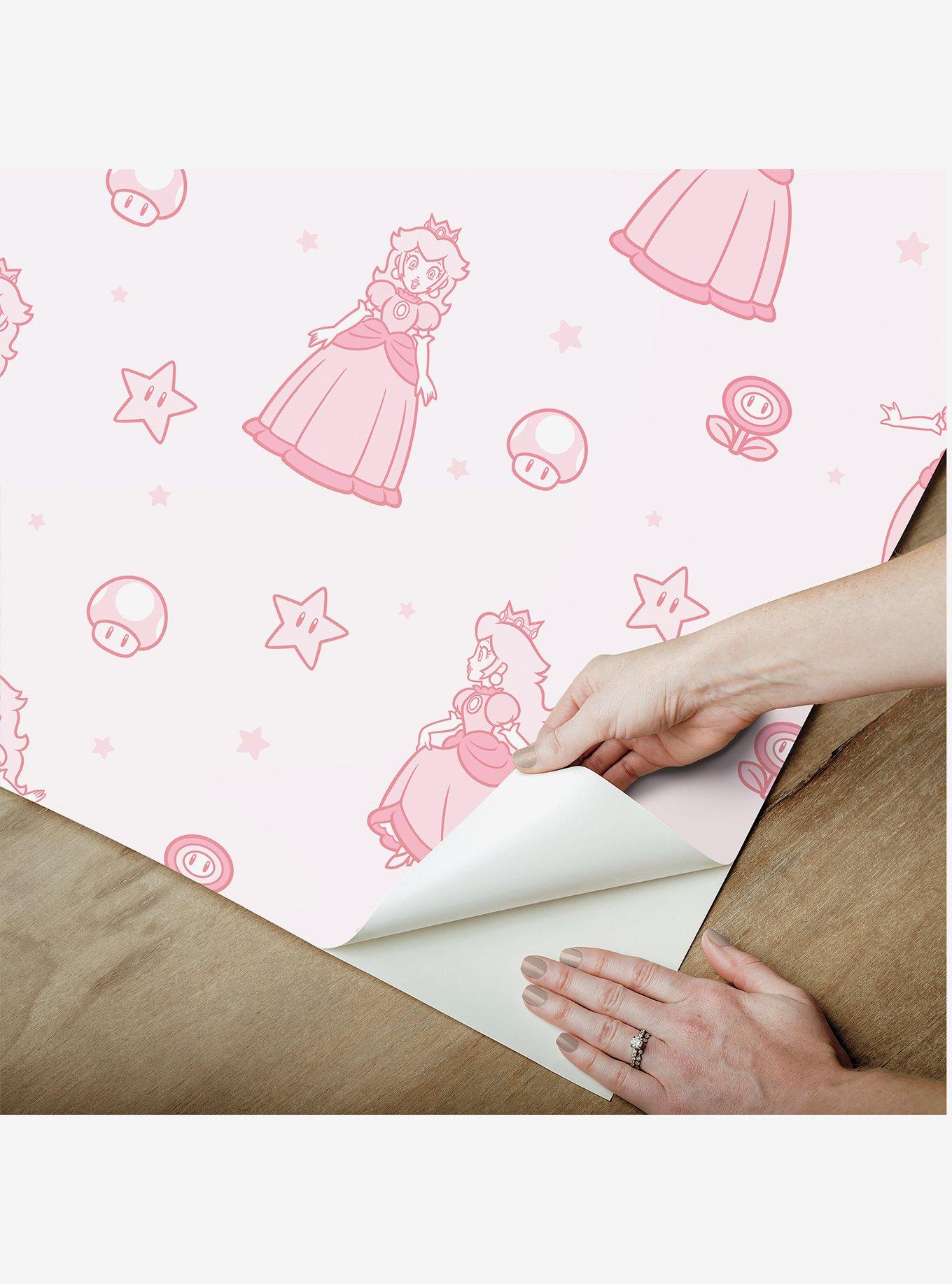 Super Mario Princess Peach Pink Peel & Stick Wallpaper, , alternate