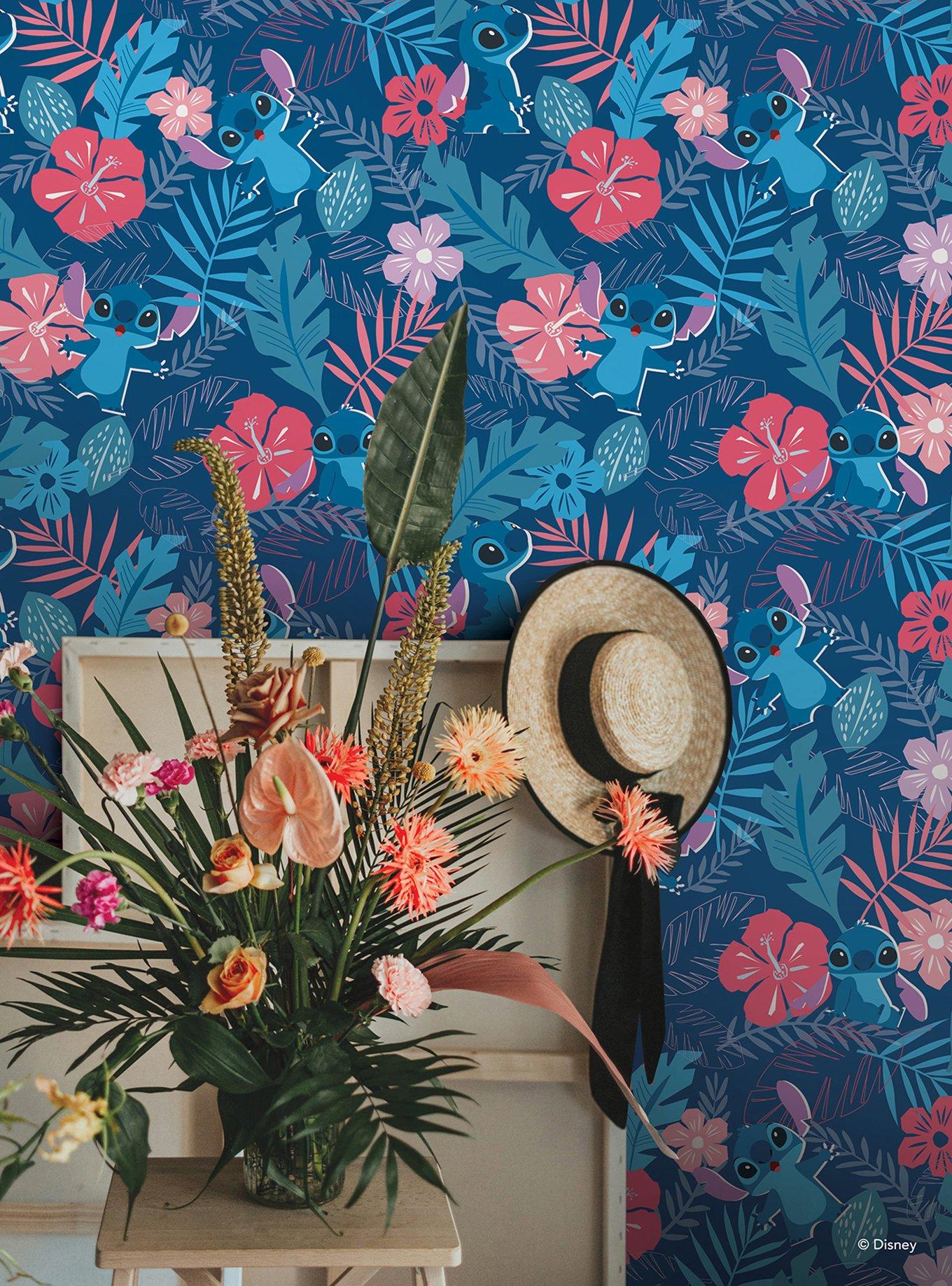 Disney Lilo & Stitch Tropical Flowers Blue Peel & Stick Wallpaper, , hi-res