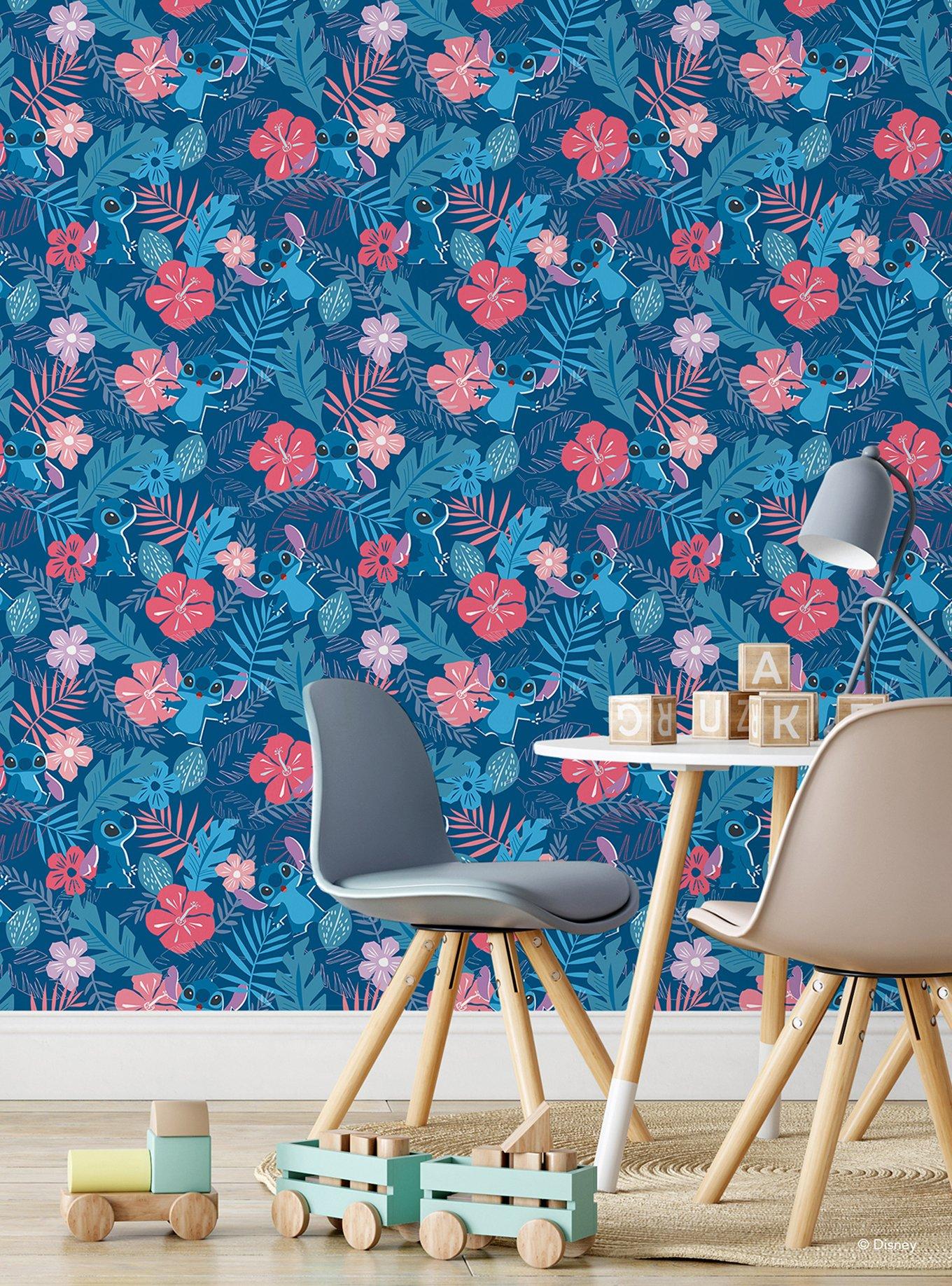 Disney Lilo & Stitch Tropical Flowers Blue Peel & Stick Wallpaper, , alternate