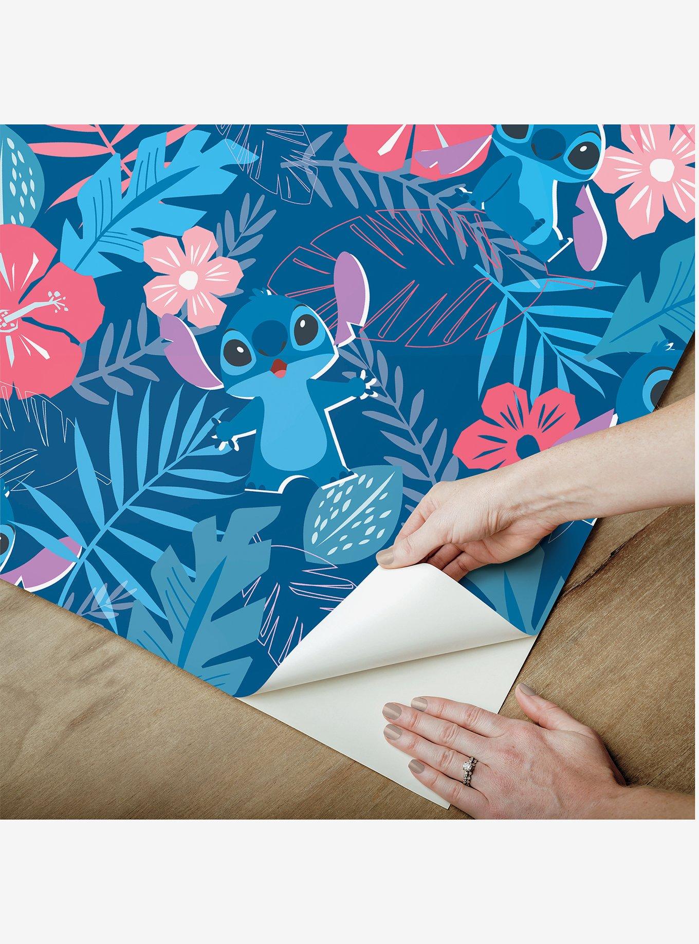 Disney Lilo & Stitch Tropical Flowers Blue Peel & Stick Wallpaper, , alternate