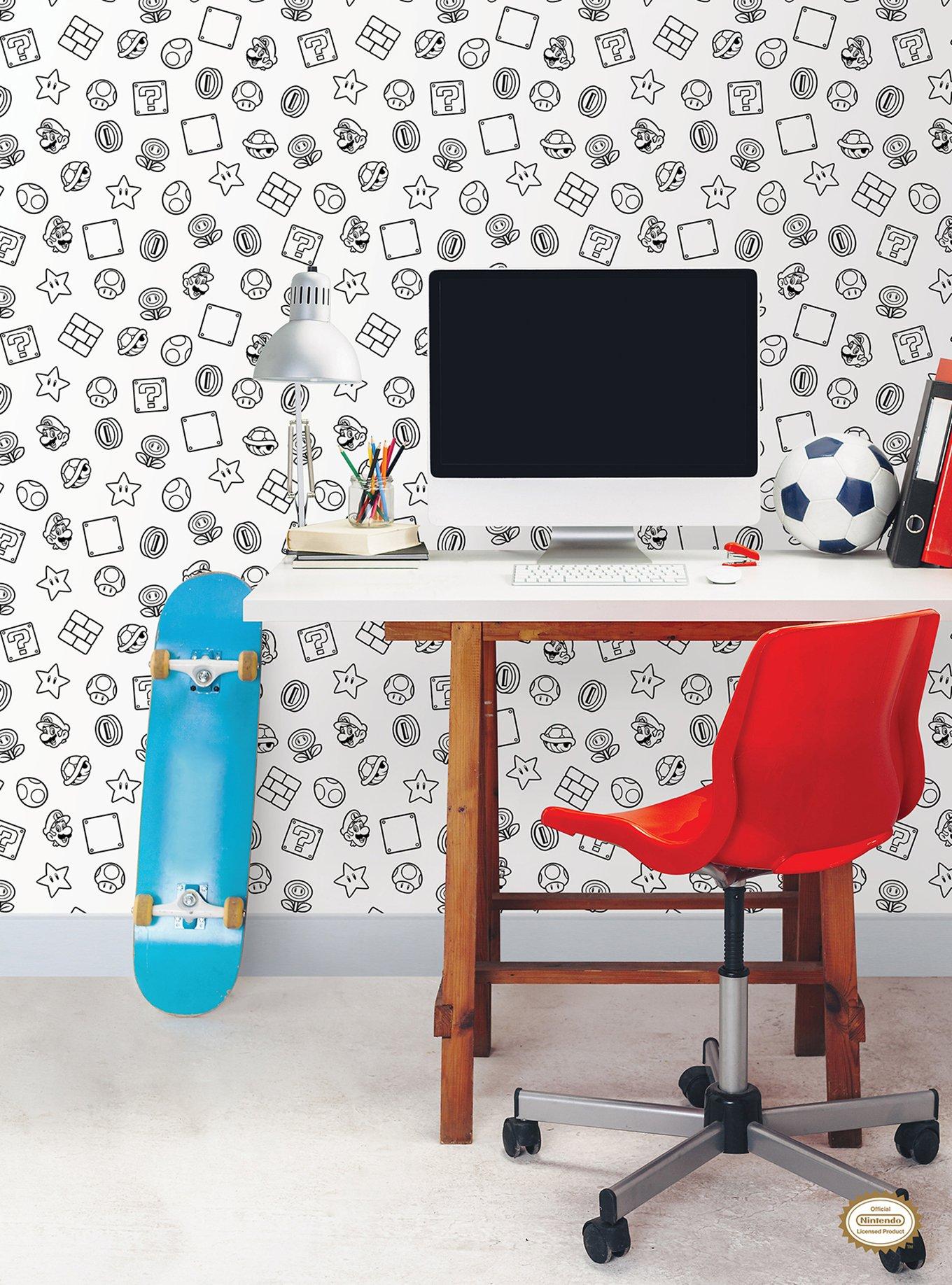 Super Mario Power Up Icons Black and White Peel & Stick Wallpaper, , hi-res