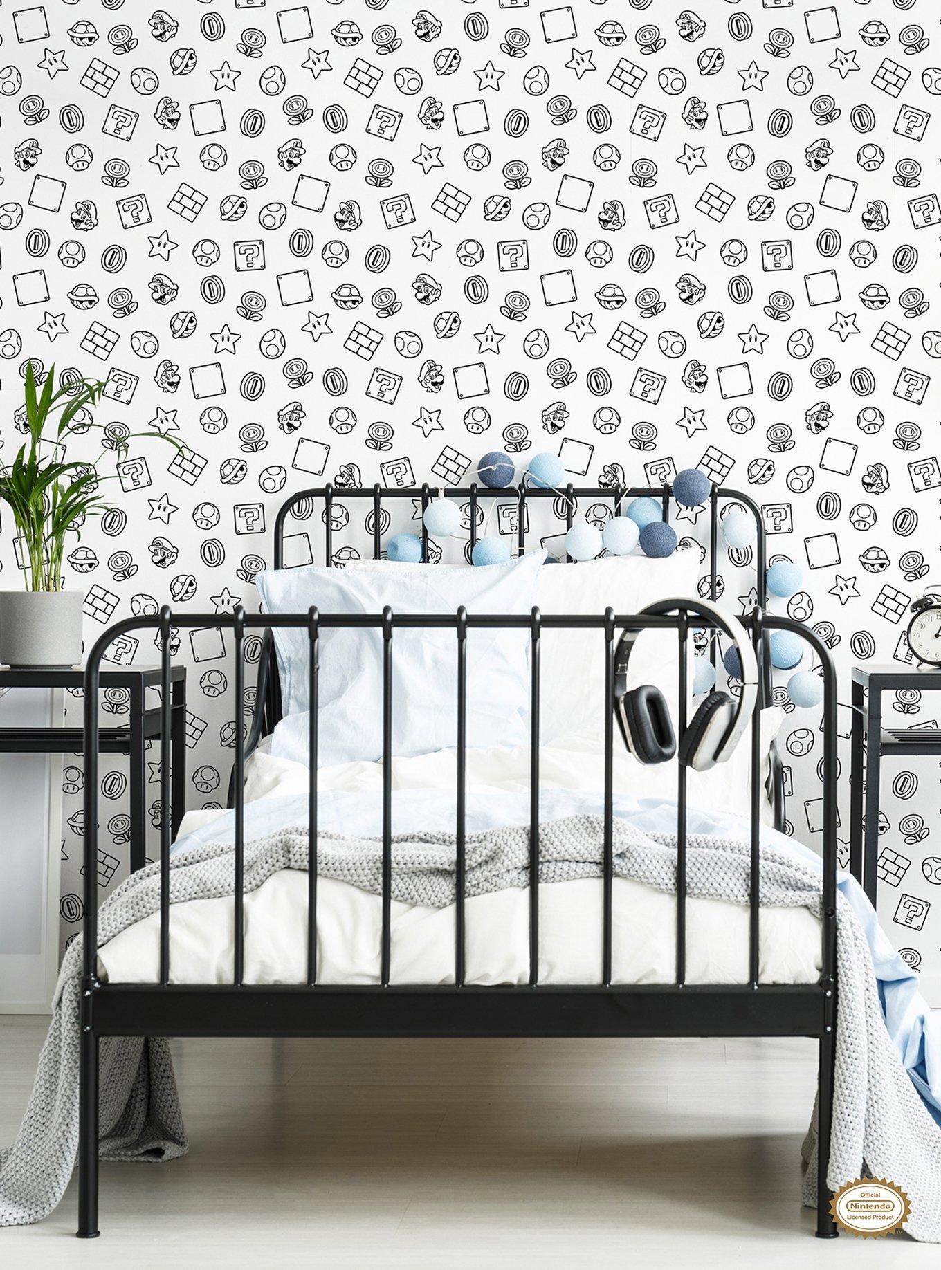 Super Mario Power Up Icons Black and White Peel & Stick Wallpaper, , alternate