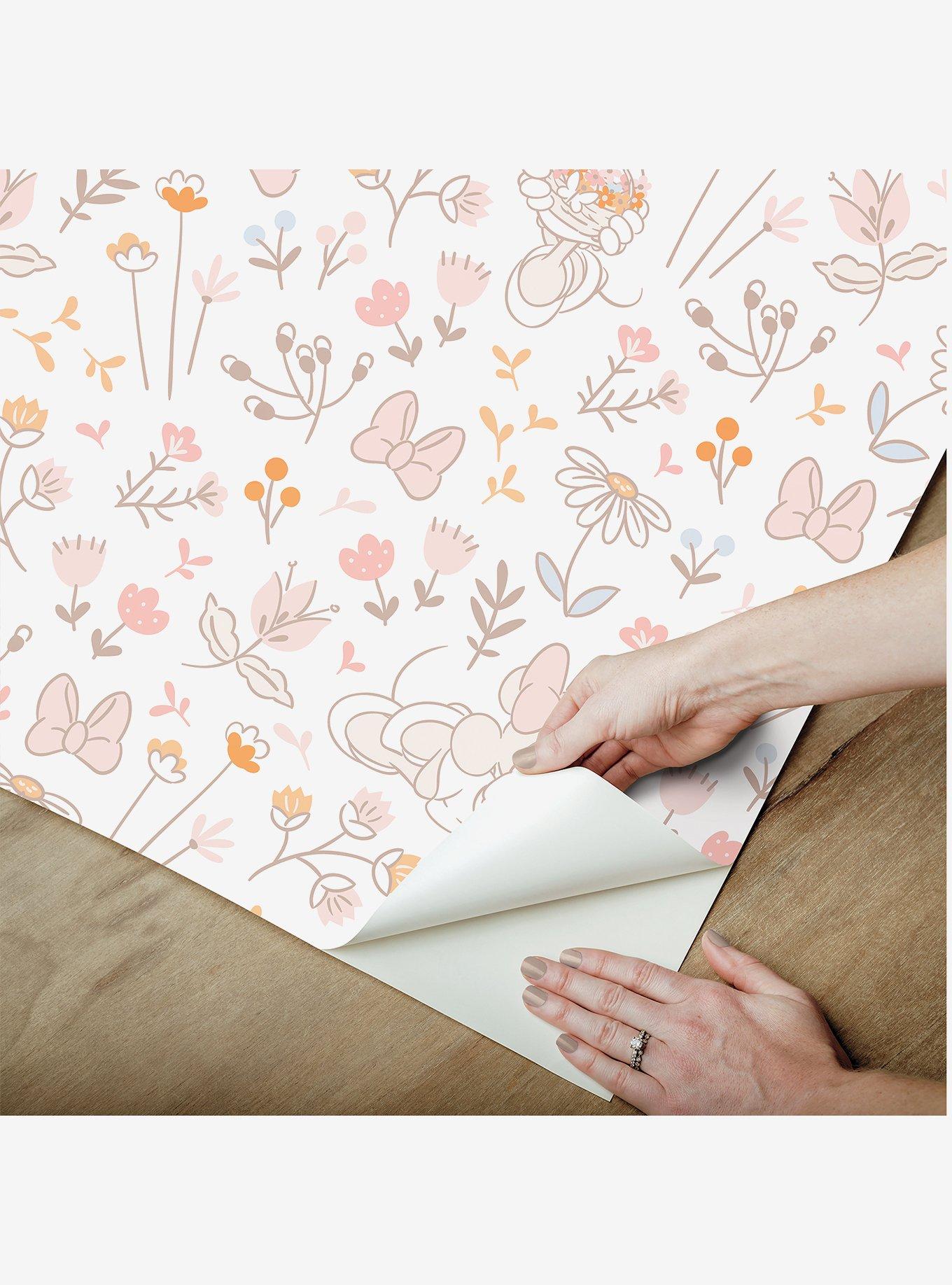 Disney Minnie Mouse Pretty as a Flower Pink Peel & Stick Wallpaper, , hi-res