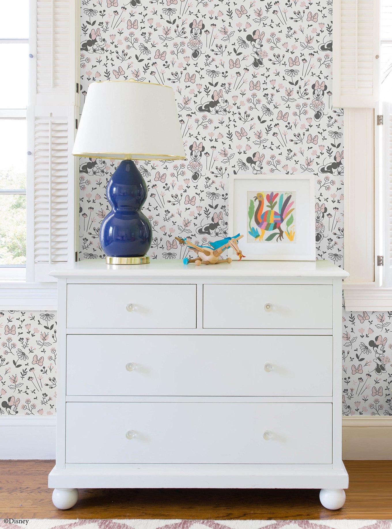 Disney Minnie Mouse Pretty as a Flower Black and White Peel & Stick Wallpaper, , alternate