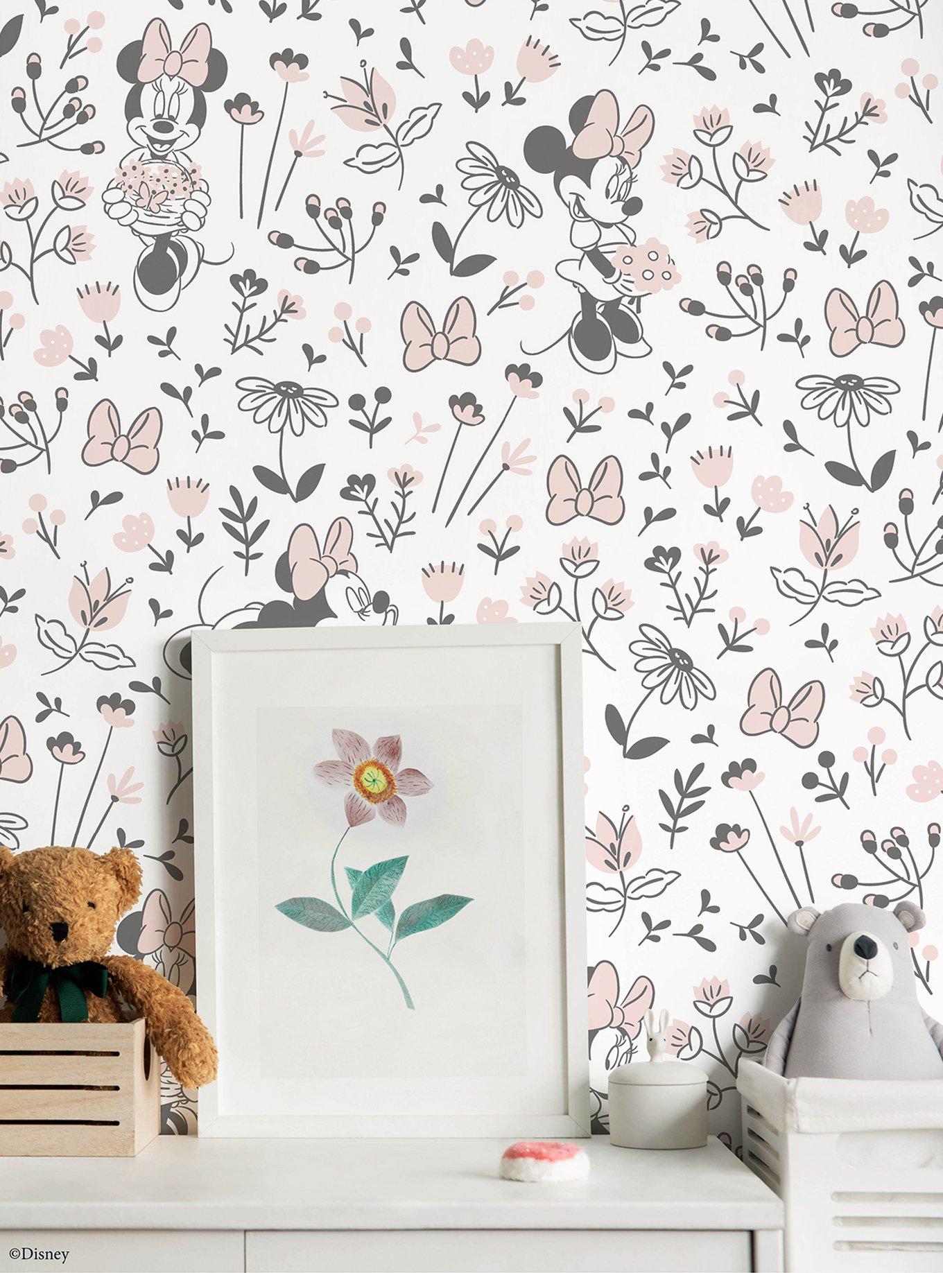 Disney Minnie Mouse Pretty as a Flower Black and White Peel & Stick Wallpaper, , alternate