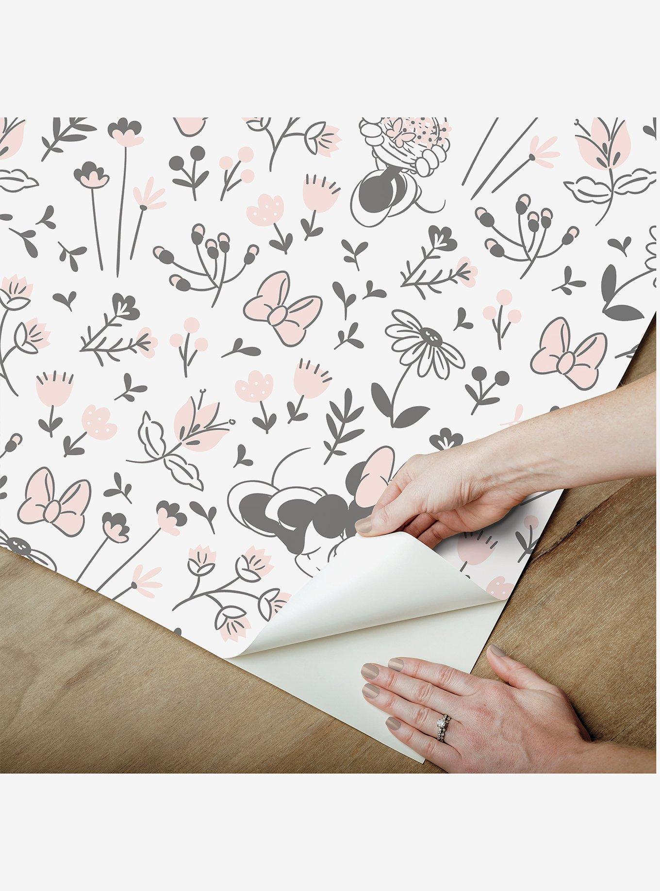 Disney Minnie Mouse Pretty as a Flower Black and White Peel & Stick Wallpaper, , alternate