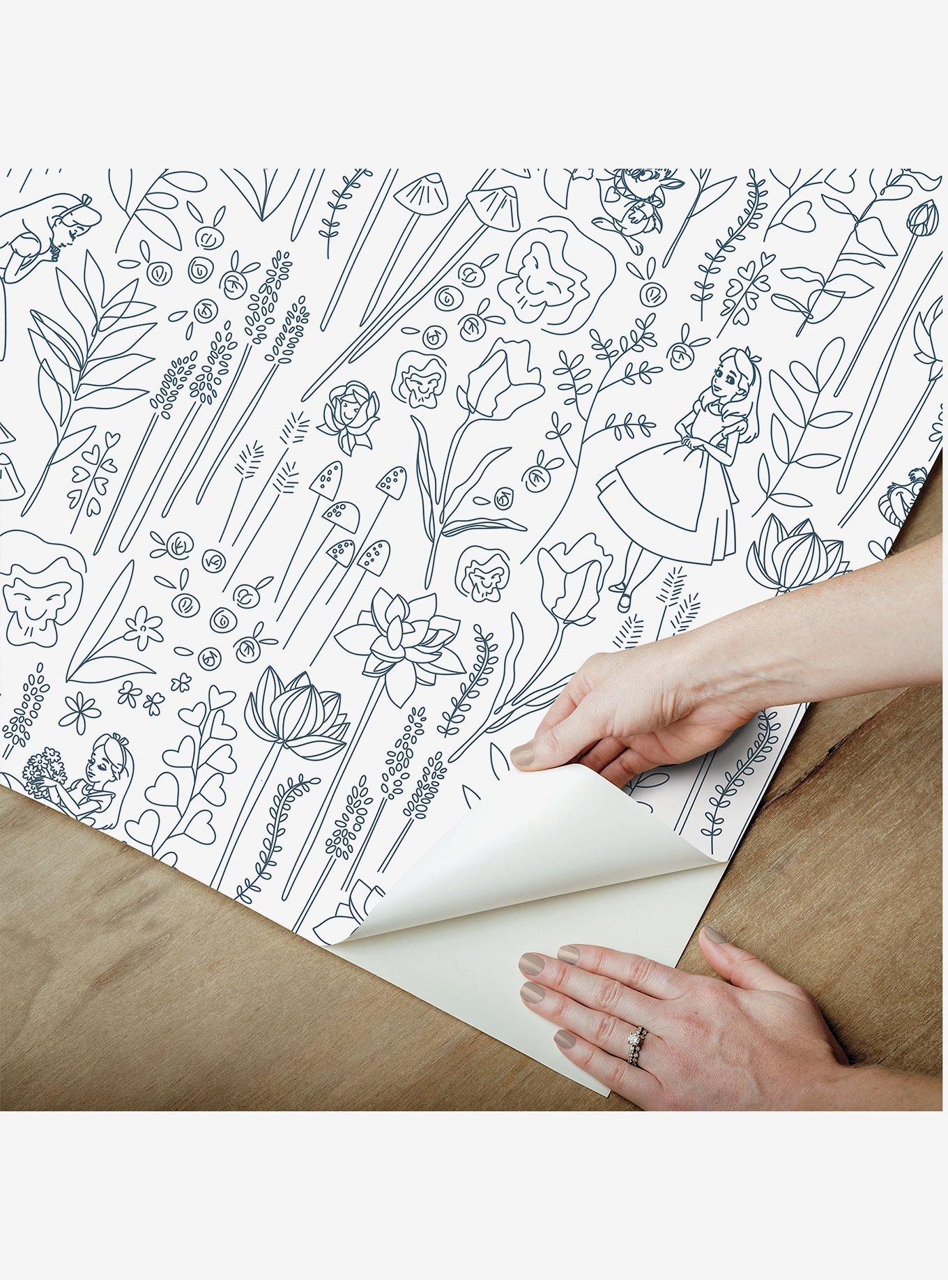 Disney Alice in Wonderland Navy Garden Peel & Stick Wallpaper, , alternate