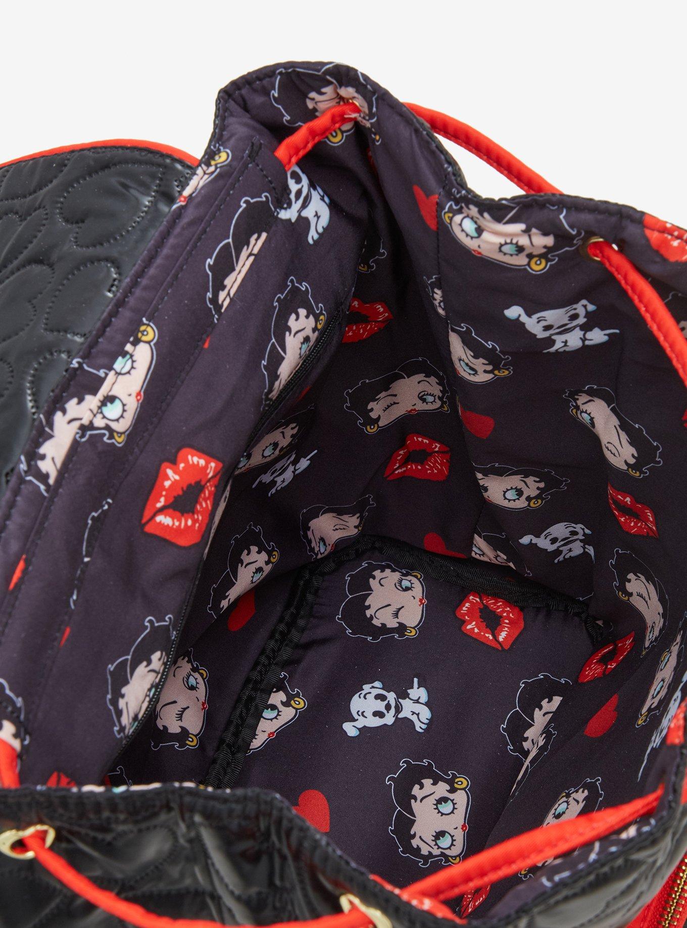 Whatever! Makes You Happy Betty Boop Heart Quilted Slouch Mini Backpack, , alternate