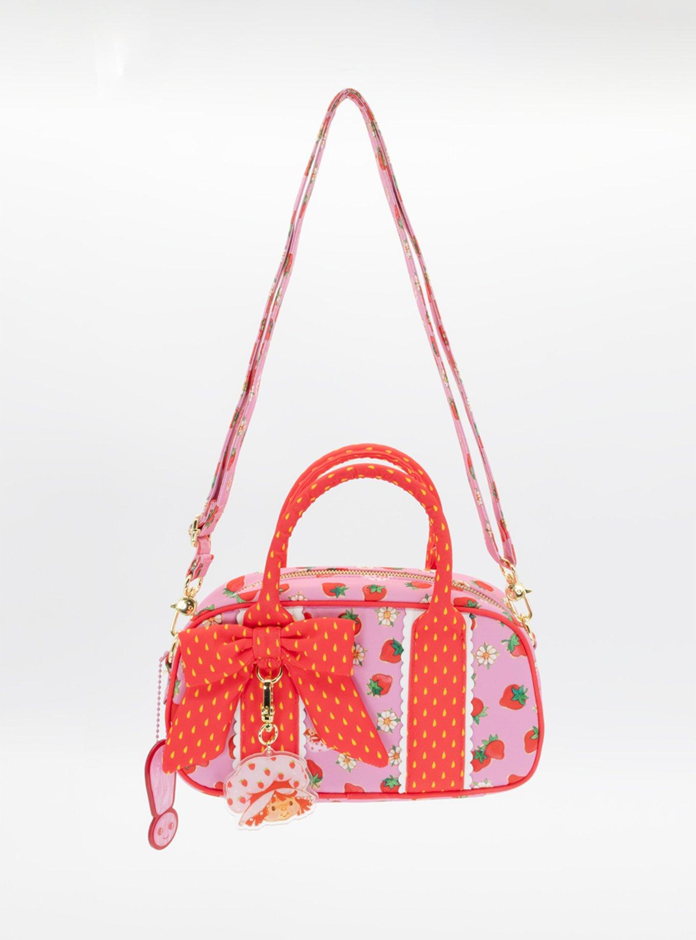 Whatever! Makes You Happy x Strawberry Shortcake Strawberries Allover Print Mini Duffle Crossbody Bag With Bag Charm