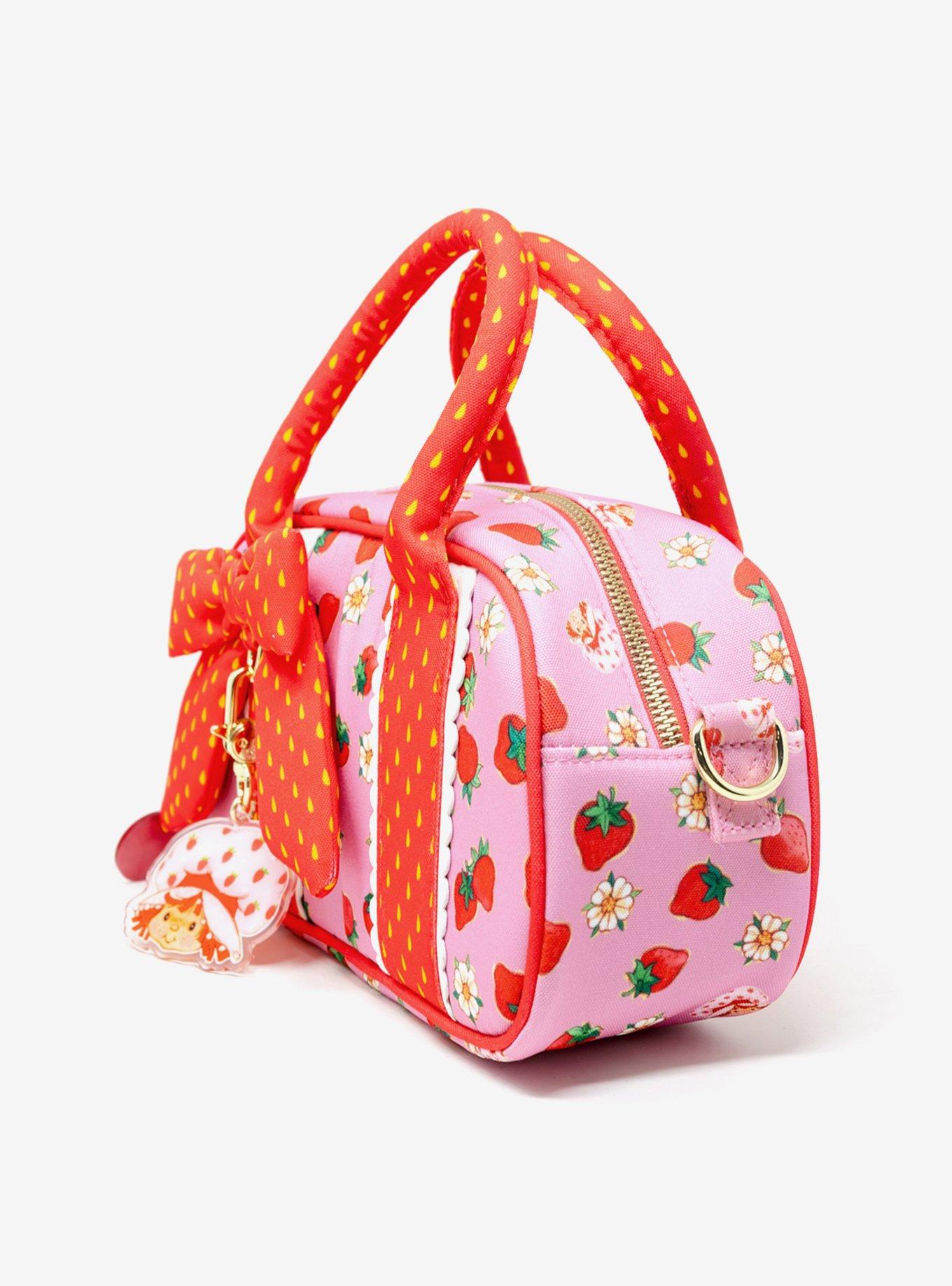Whatever! Makes You Happy x Strawberry Shortcake Strawberries Allover Print Mini Duffle Crossbody Bag With Bag Charm, , alternate