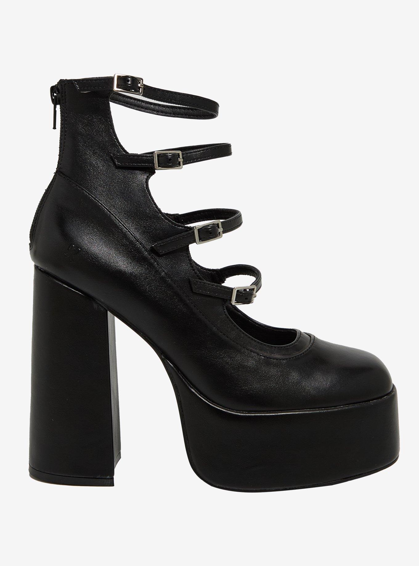 Koi Black Strappy Platform Heels, , hi-res