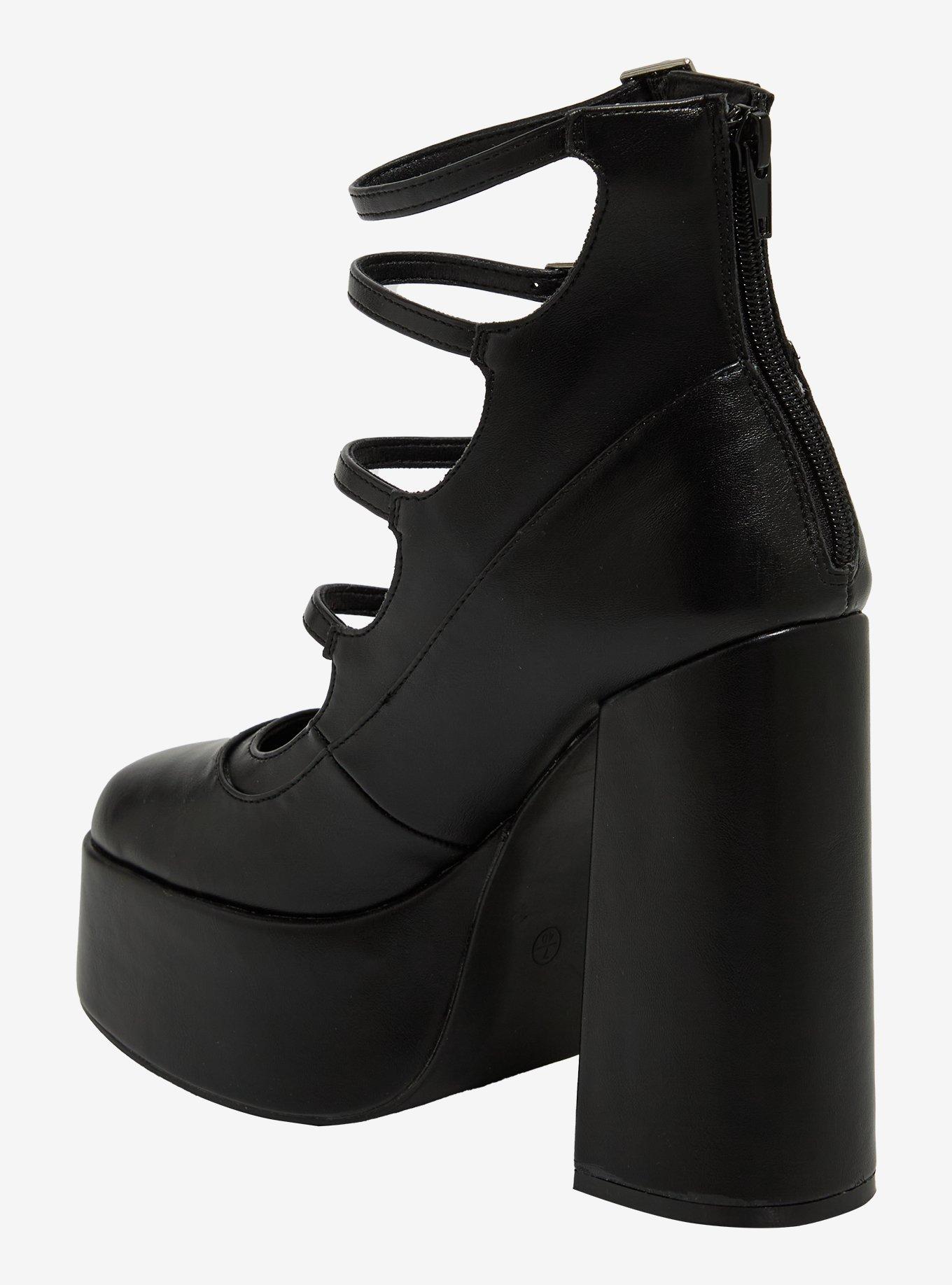 Koi Black Strappy Platform Heels, BLACK, alternate