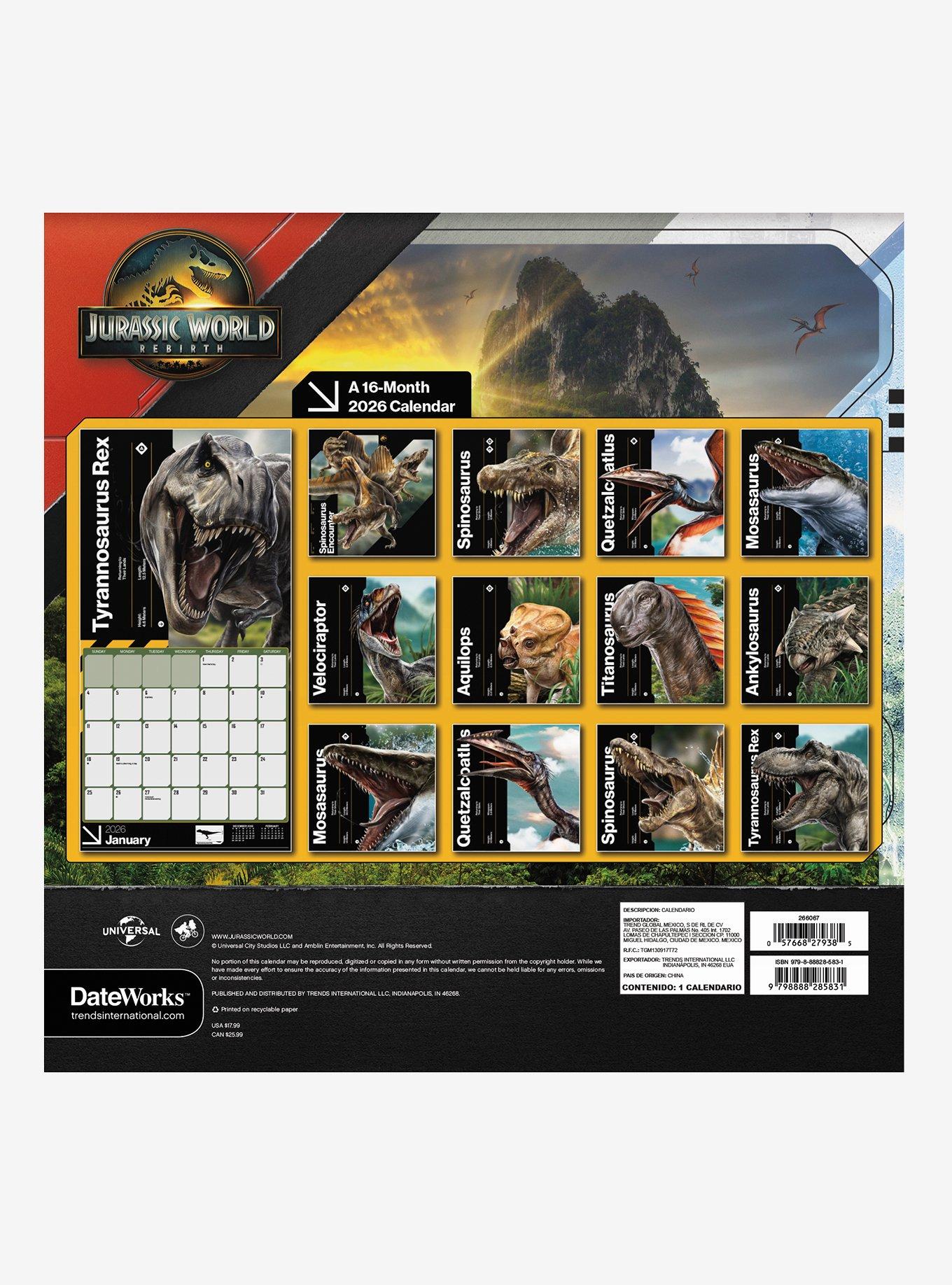 Jurassic World Rebirth September 2025 - December 2026 Calendar, , alternate