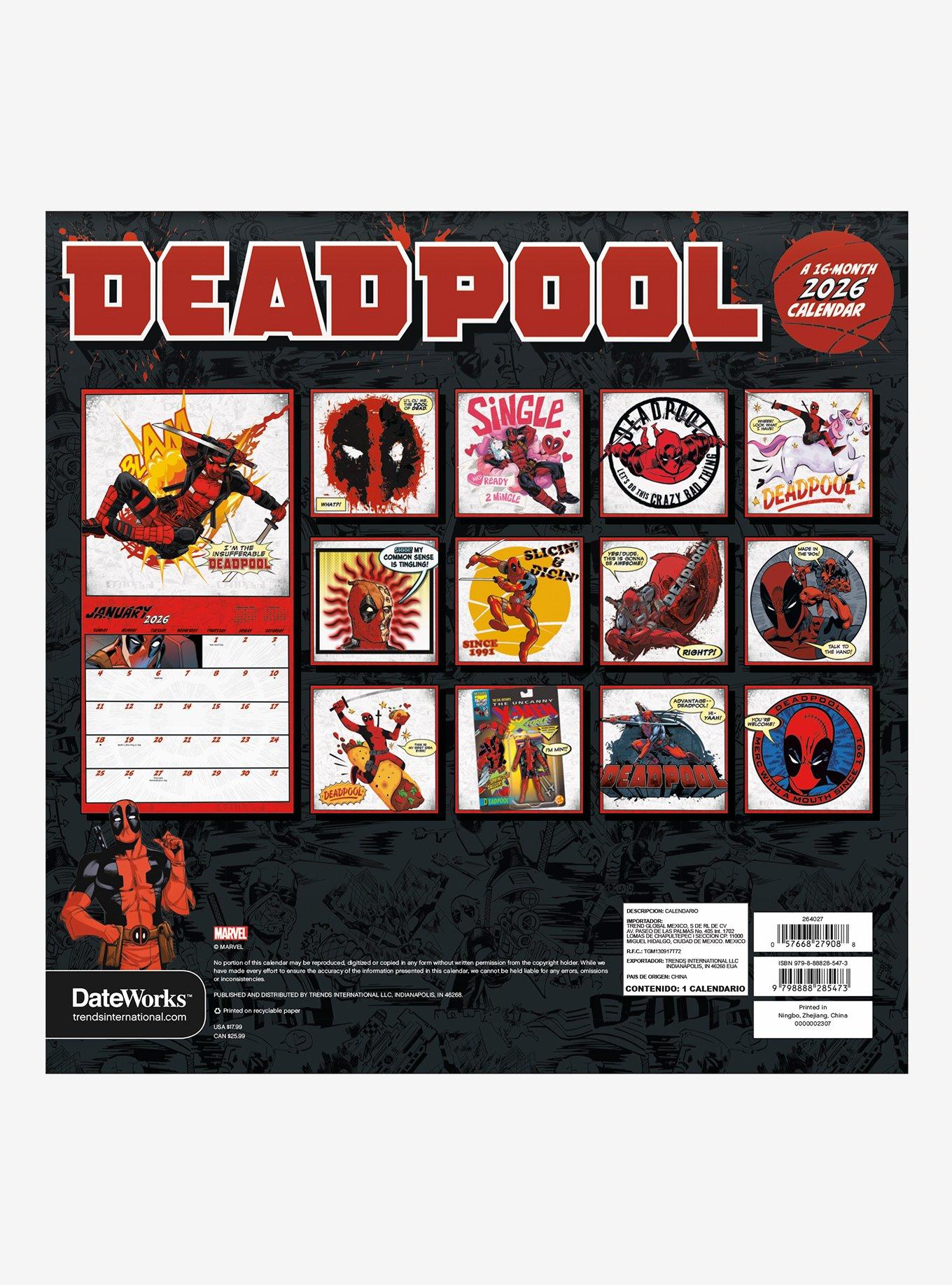 Marvel Deadpool September 2025 - December 2026 Calendar, , alternate