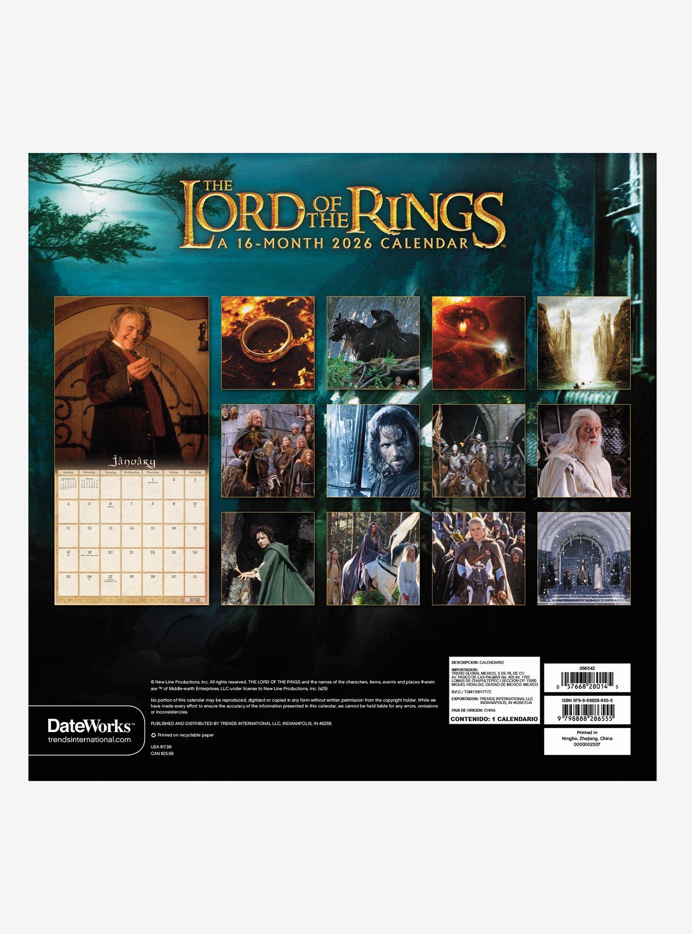 The Lord Of The Rings September 2025 - December 2026 Calendar, , alternate