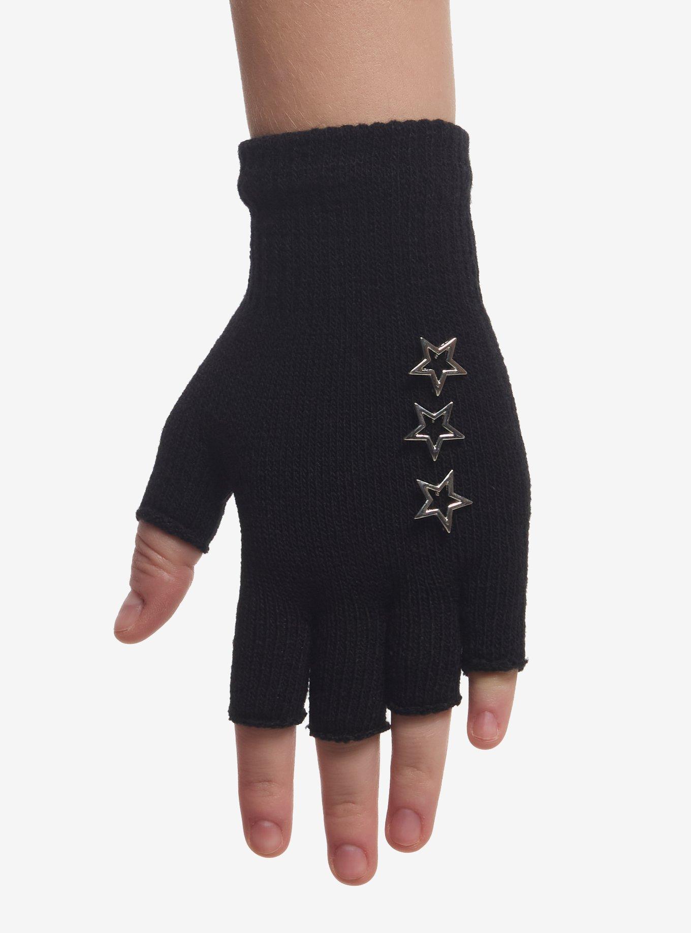 Black Star Stud Fingerless Gloves, , hi-res