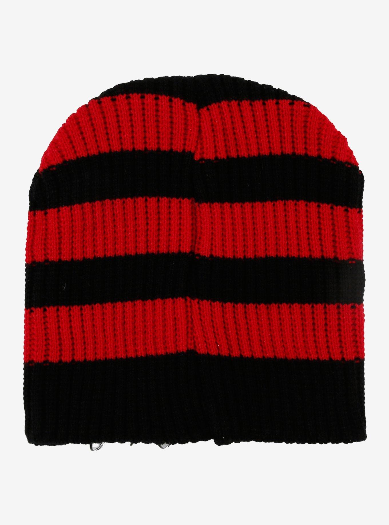 Red & Black Stripe Hardware Beanie, , hi-res