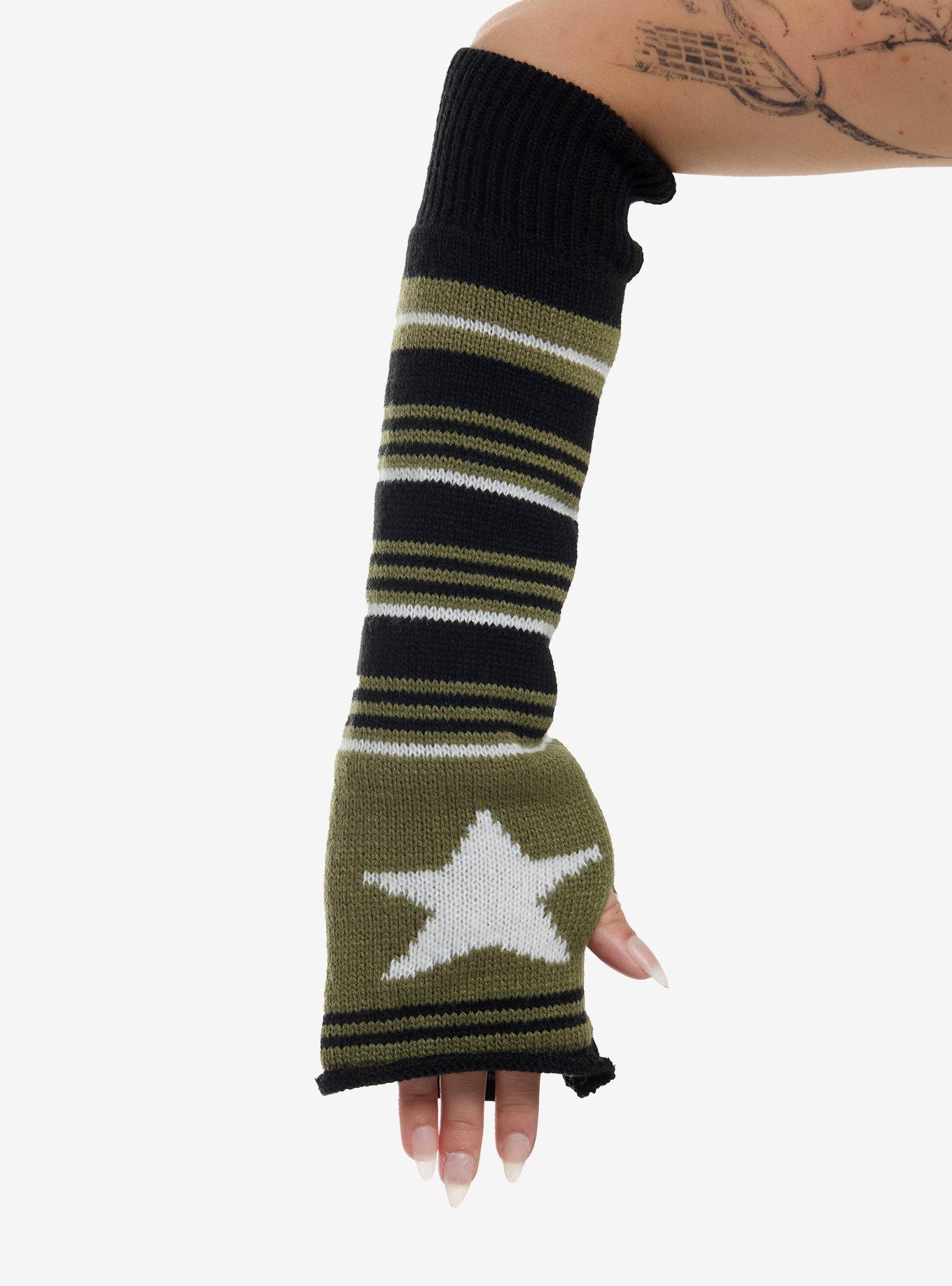 Black & Green Stripe Star Arm Warmers, , hi-res