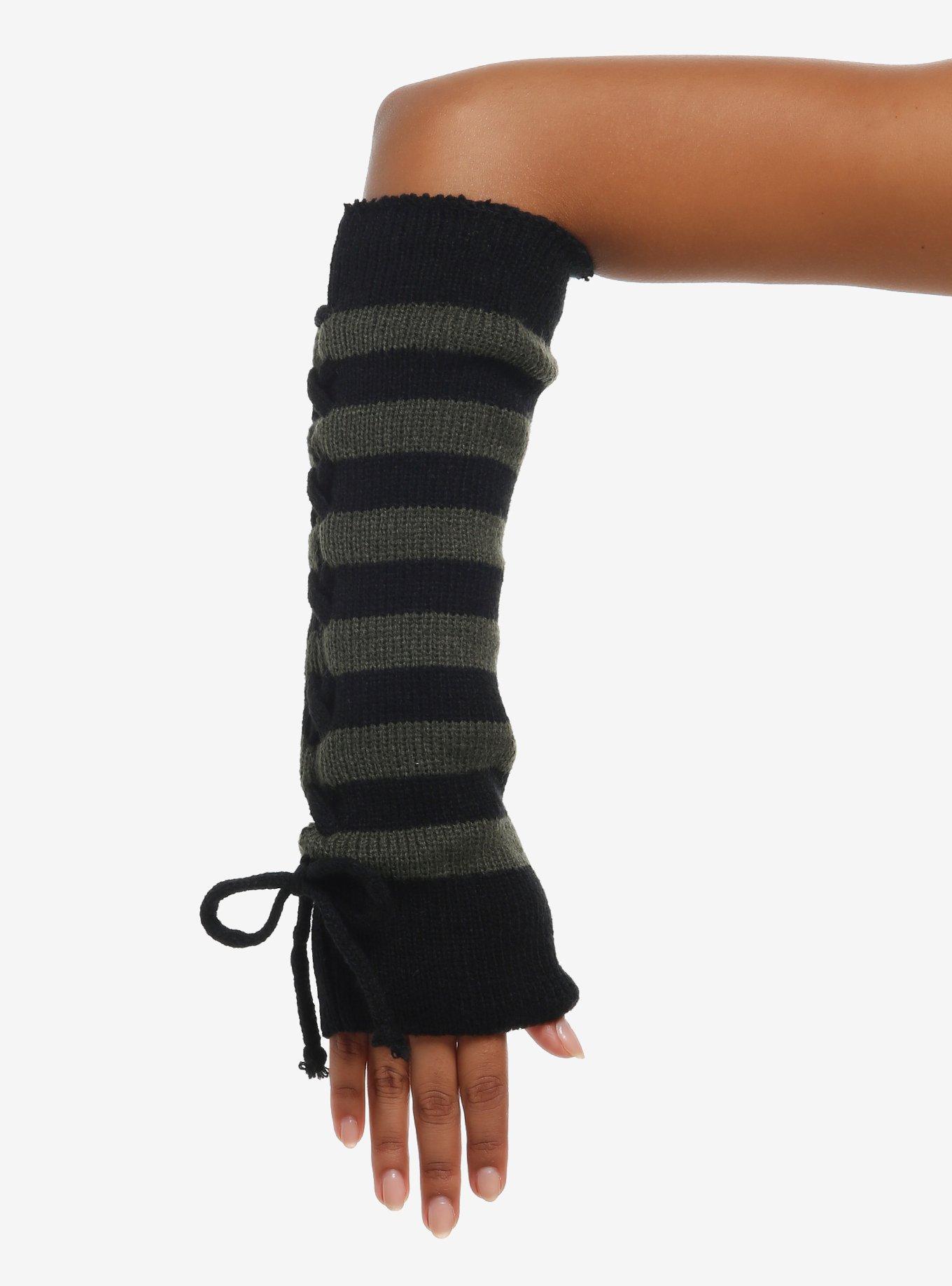 Black & Green Lace-Up Arm Warmers, , hi-res