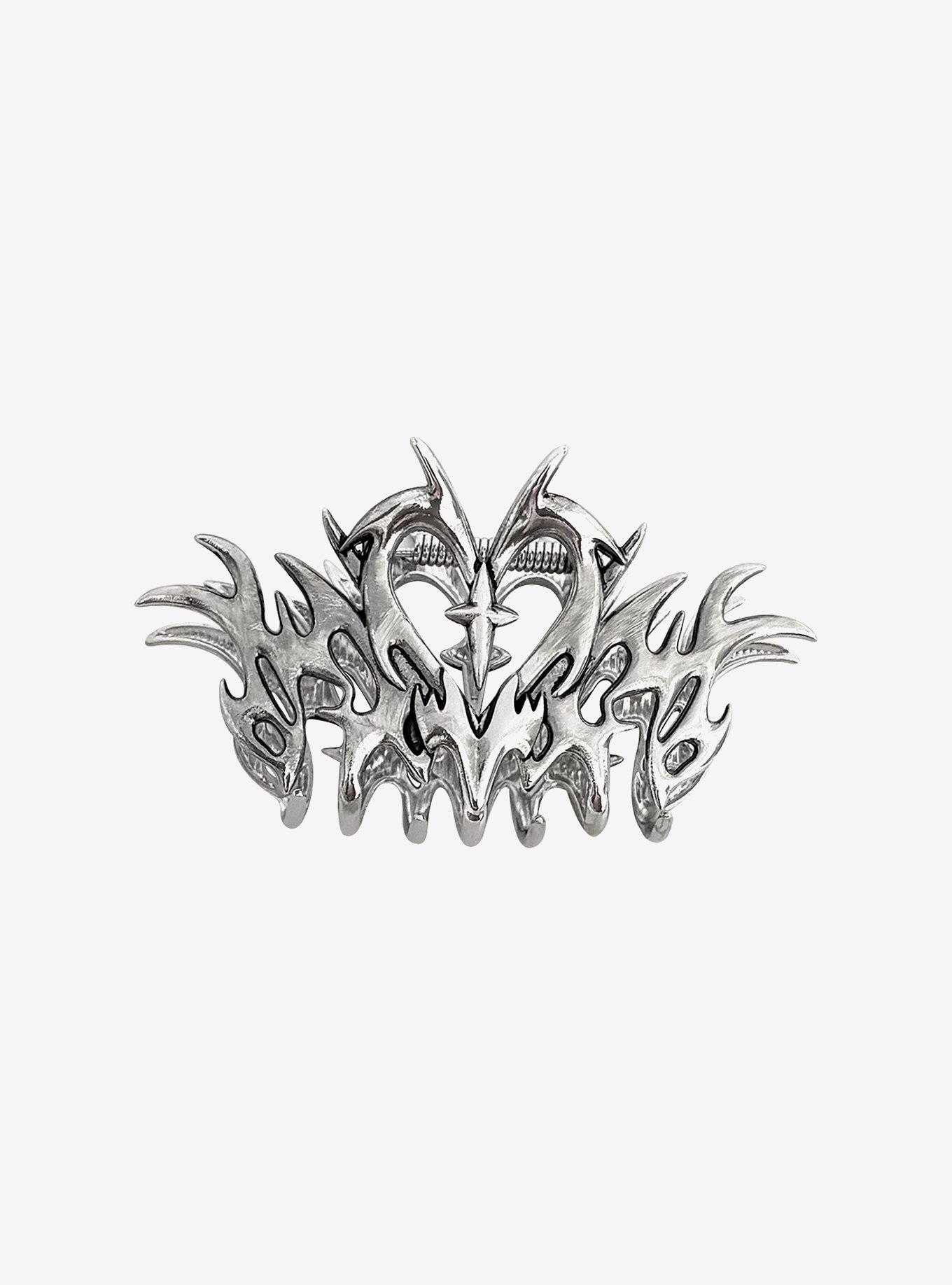 Silver Cyber Heart Claw Hair Clip, , hi-res