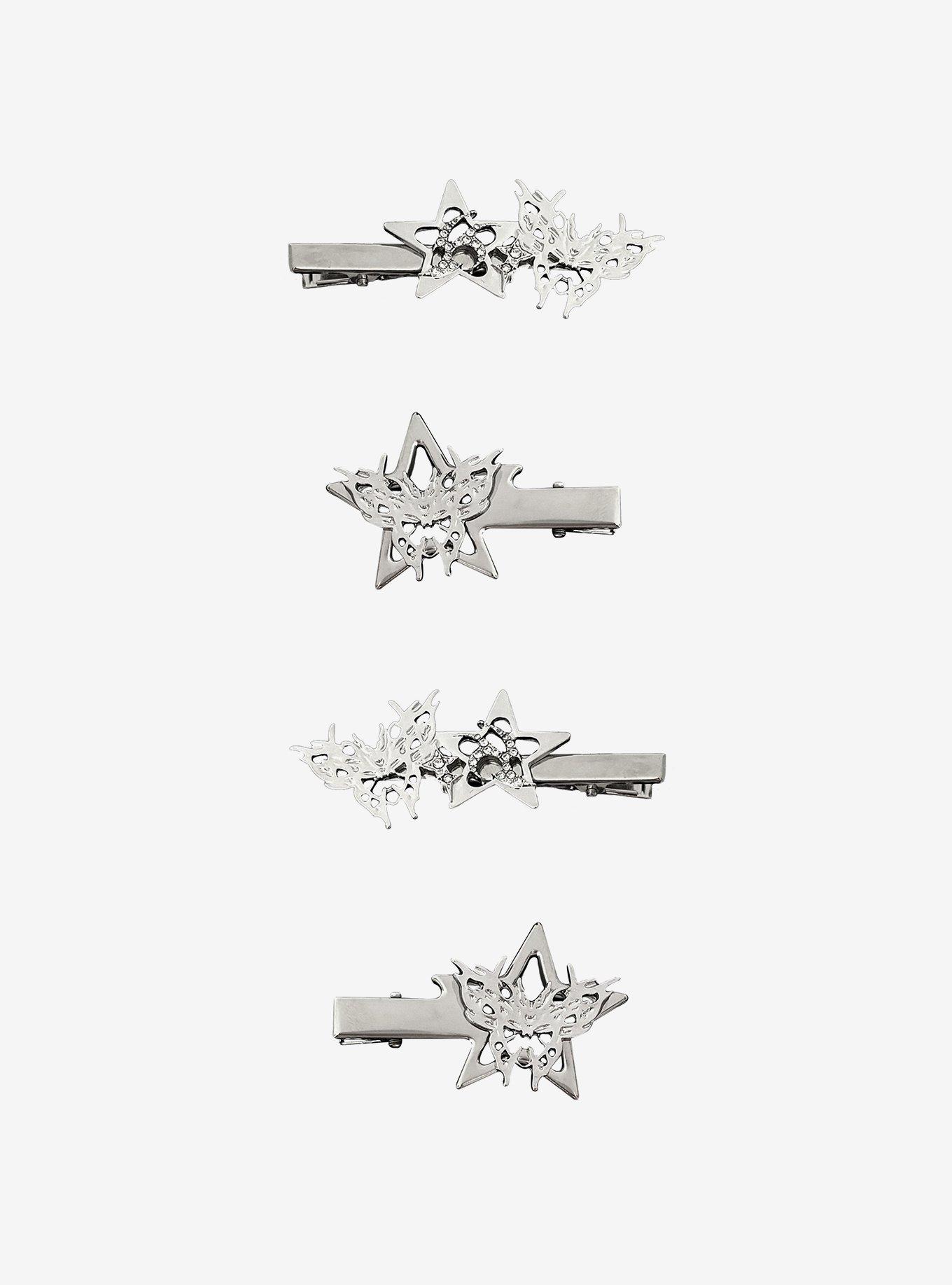 Silver Cyber Star Butterfly Hair Clip Set, , hi-res