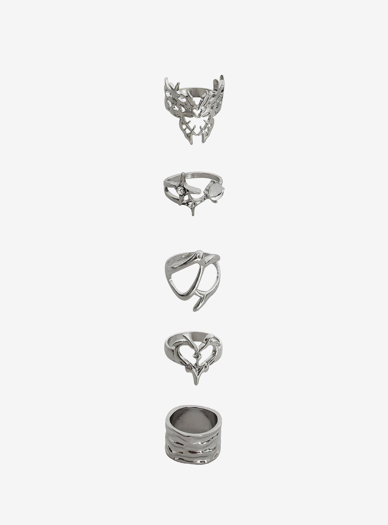 Y2K Butterfly Heart Flame Ring Set, , hi-res