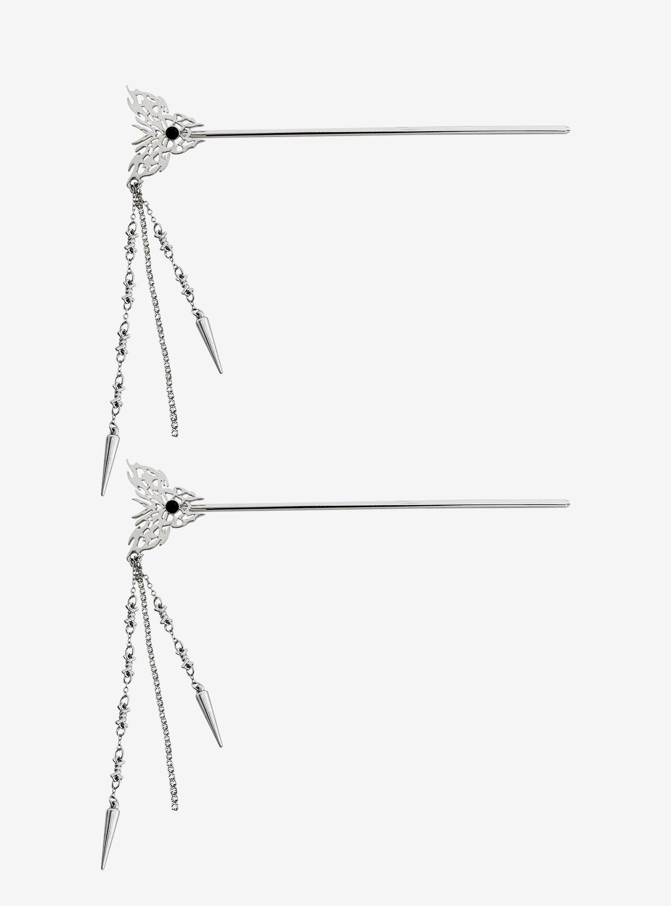 Butterfly Spike Chain Hair Stick Set, , hi-res