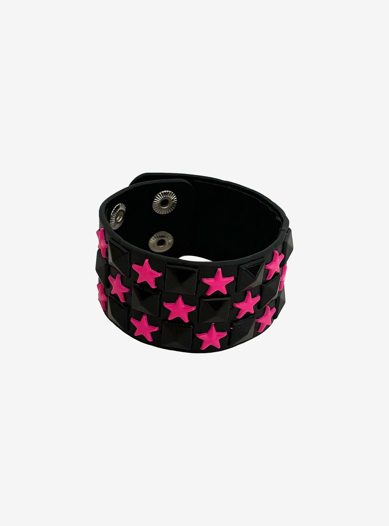 Pink Star Pyramid Stud Cuff Bracelet, , hi-res