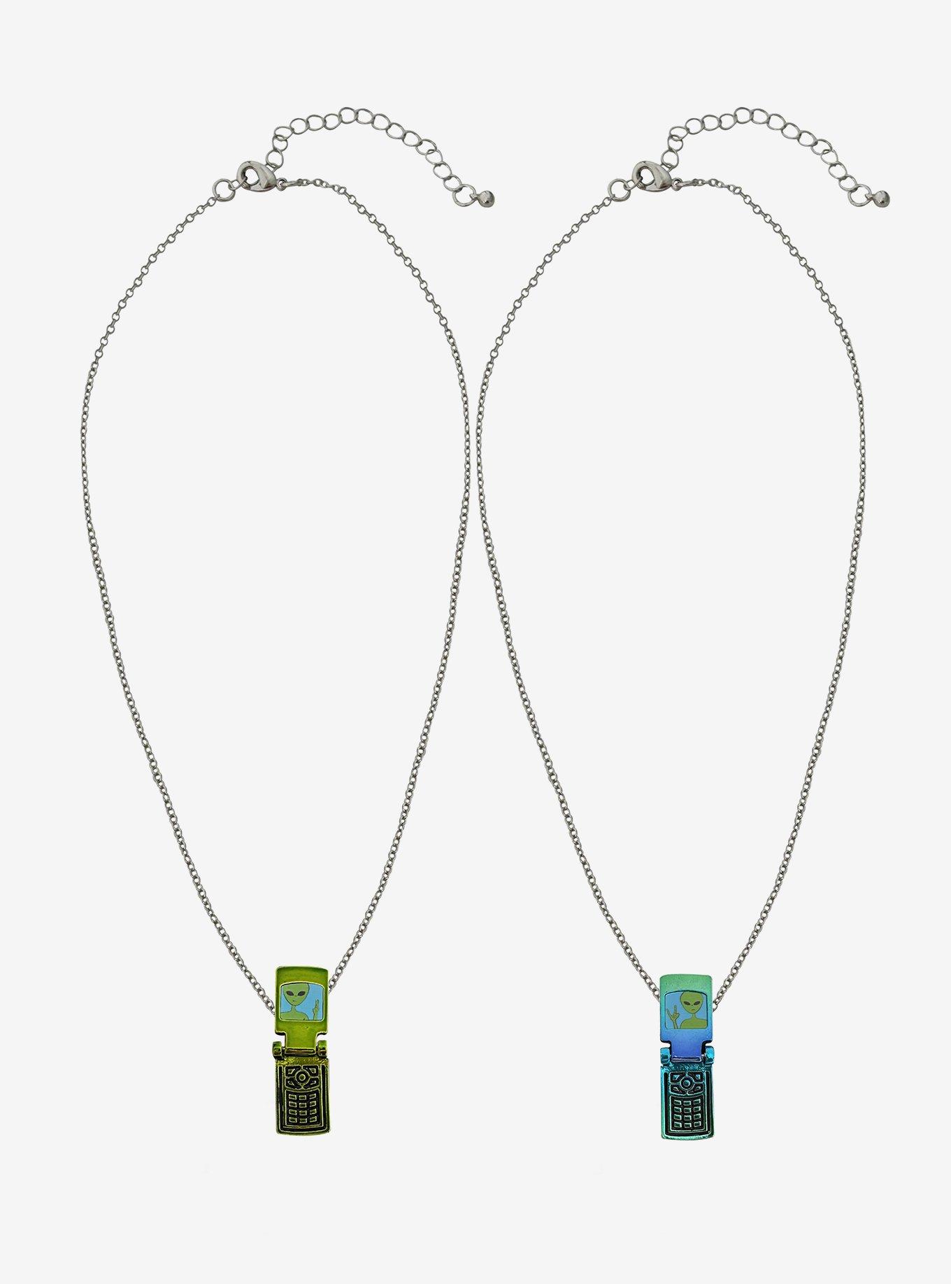 Y2K Alien Flip Phone Best Friend Necklace Set, , alternate