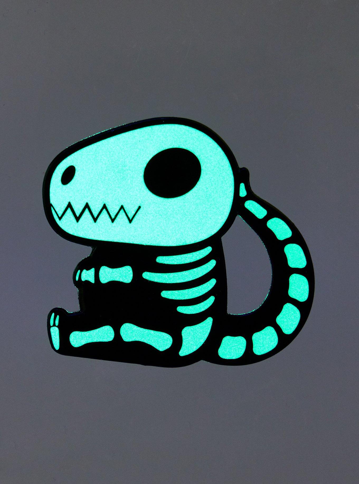 Dino Skeleton Glow-In-The-Dark Enamel Pin, , hi-res