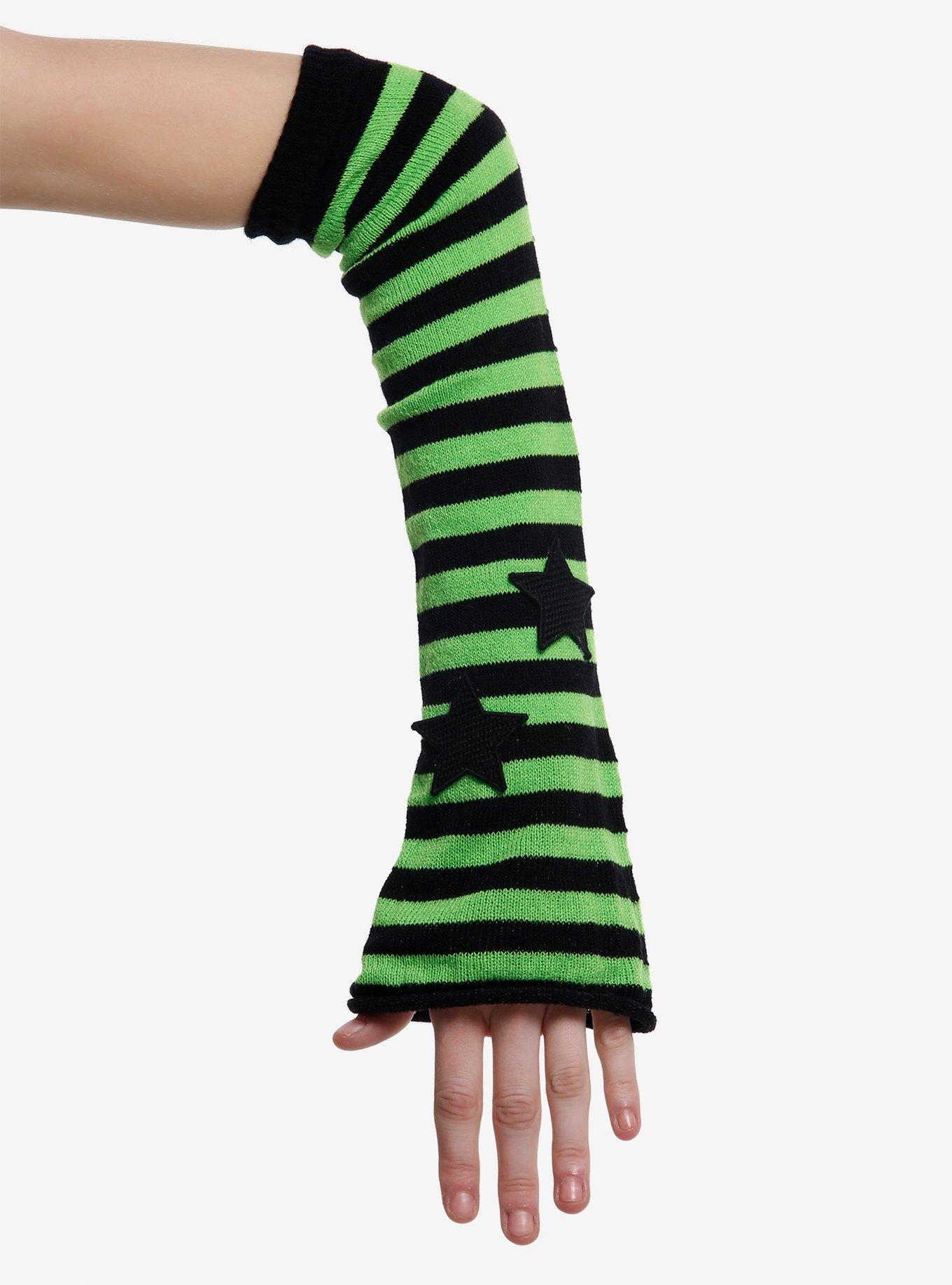 Star Green & Black Stripe Flare Arm Warmers, , hi-res