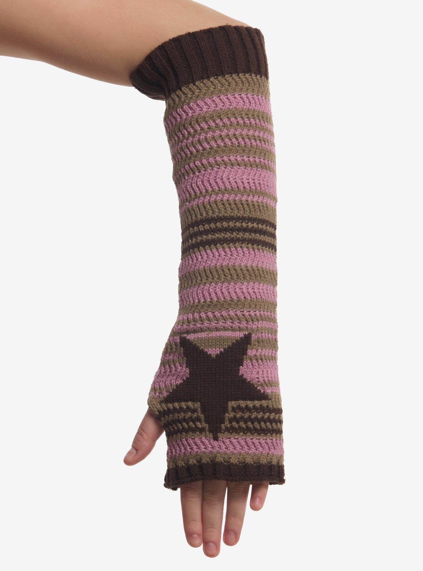 Pink & Brown Stripe Star Arm Warmers, , hi-res