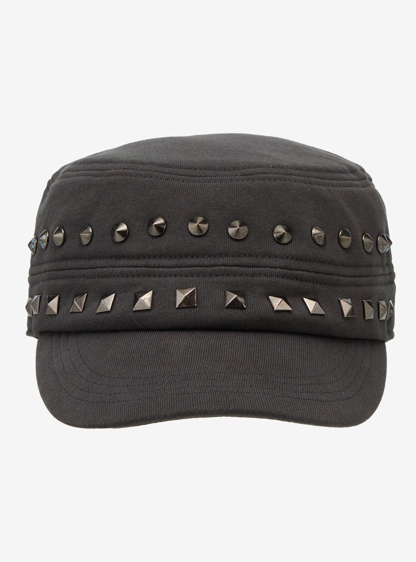 Charcoal Grey Studded Cadet Hat, , hi-res